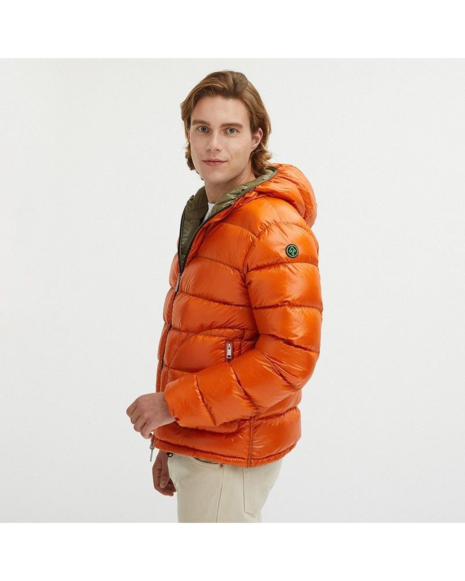 Reversible Goose Down Padded Jacket with Front Zip Closure L Men