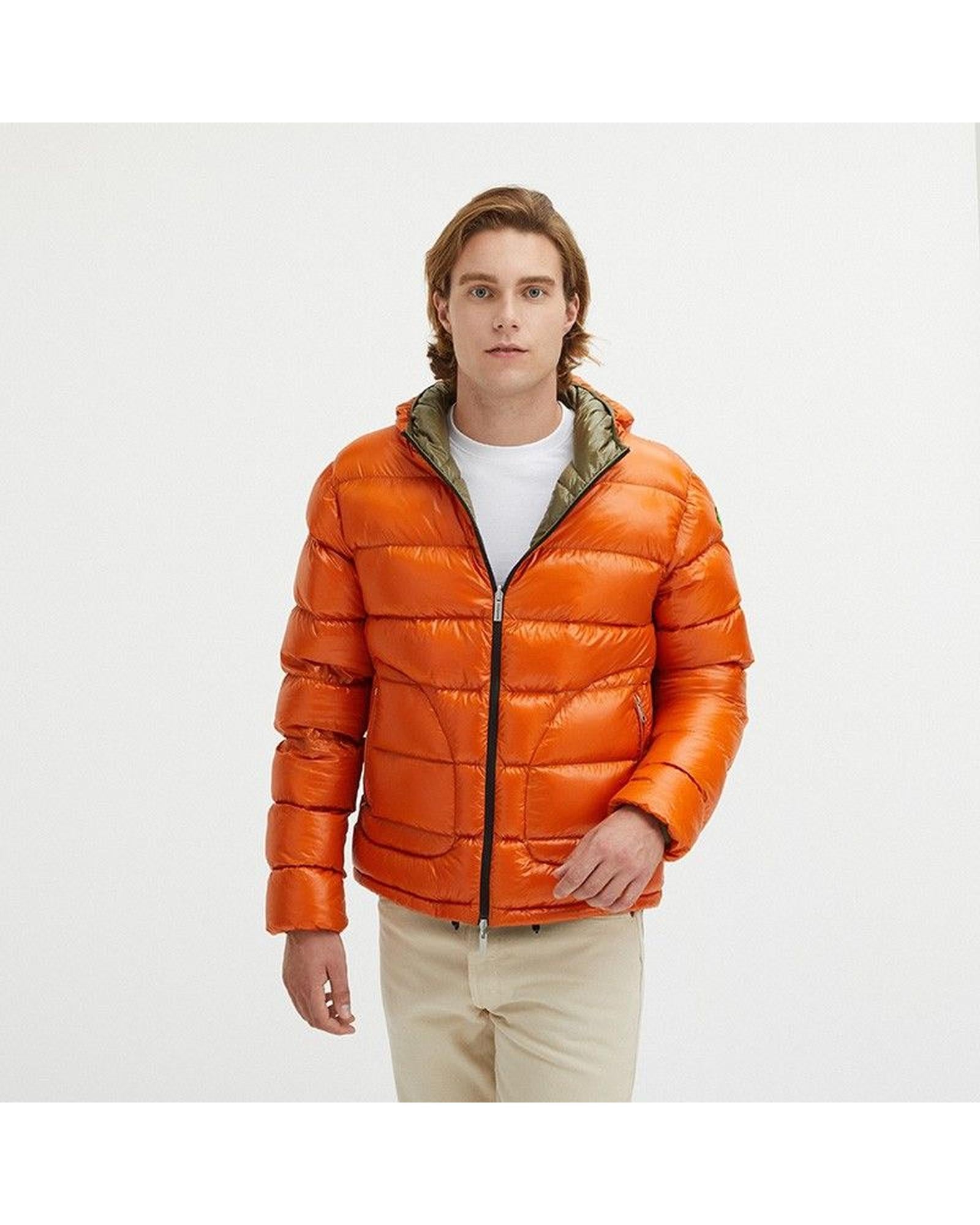 Reversible Goose Down Padded Jacket with Front Zip Closure L Men