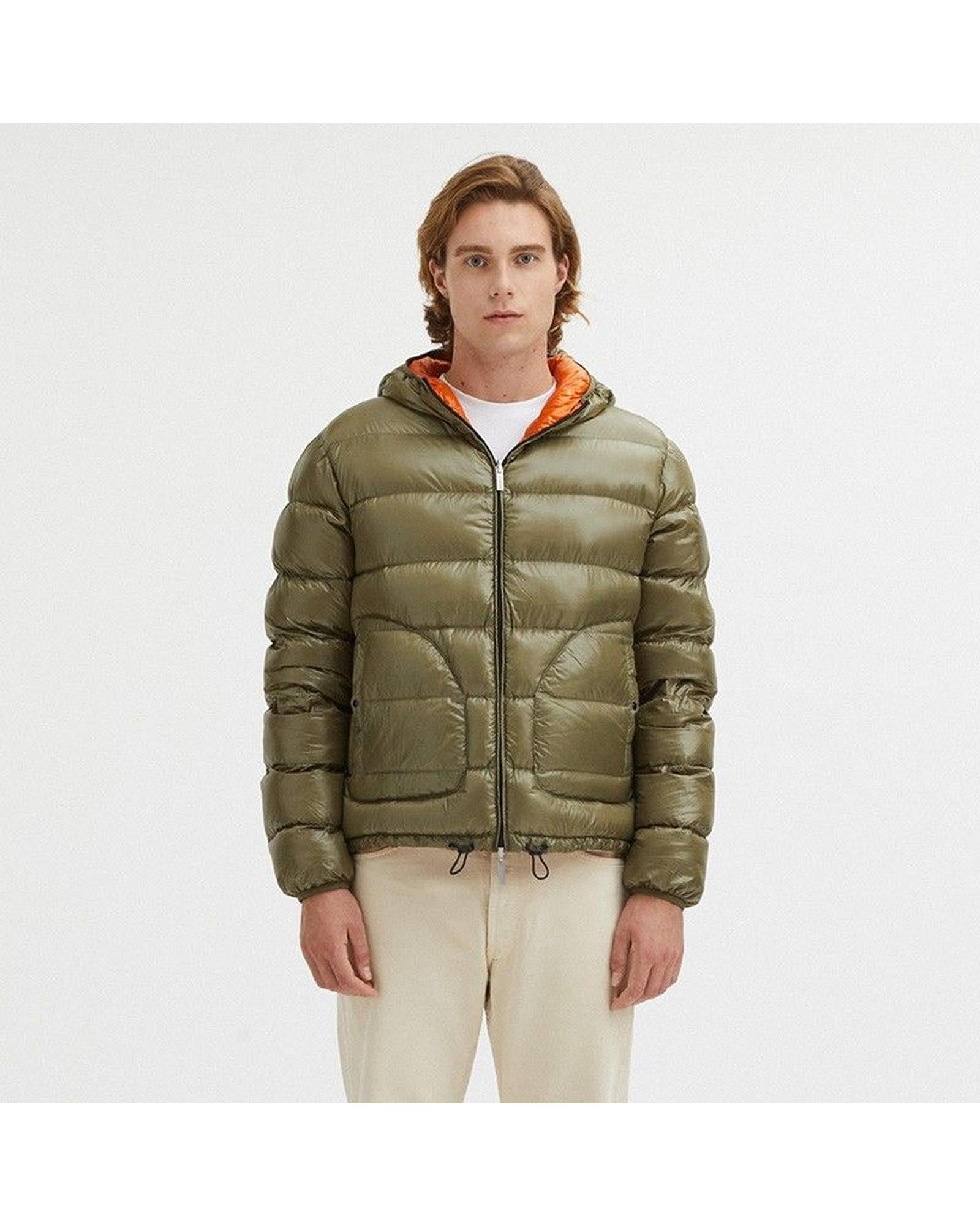 Reversible Goose Down Padded Jacket with Front Zip Closure L Men