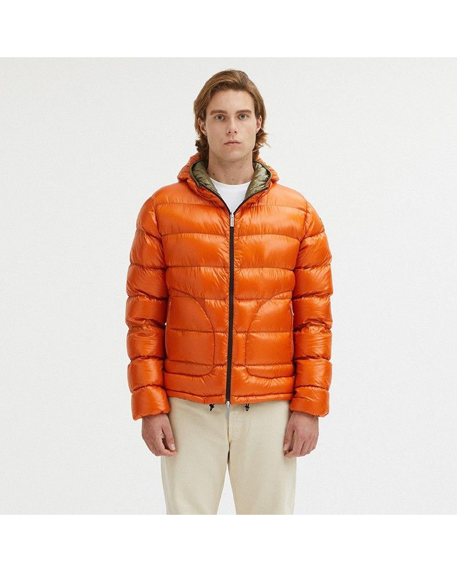 Reversible Goose Down Padded Jacket with Front Zip Closure S Men