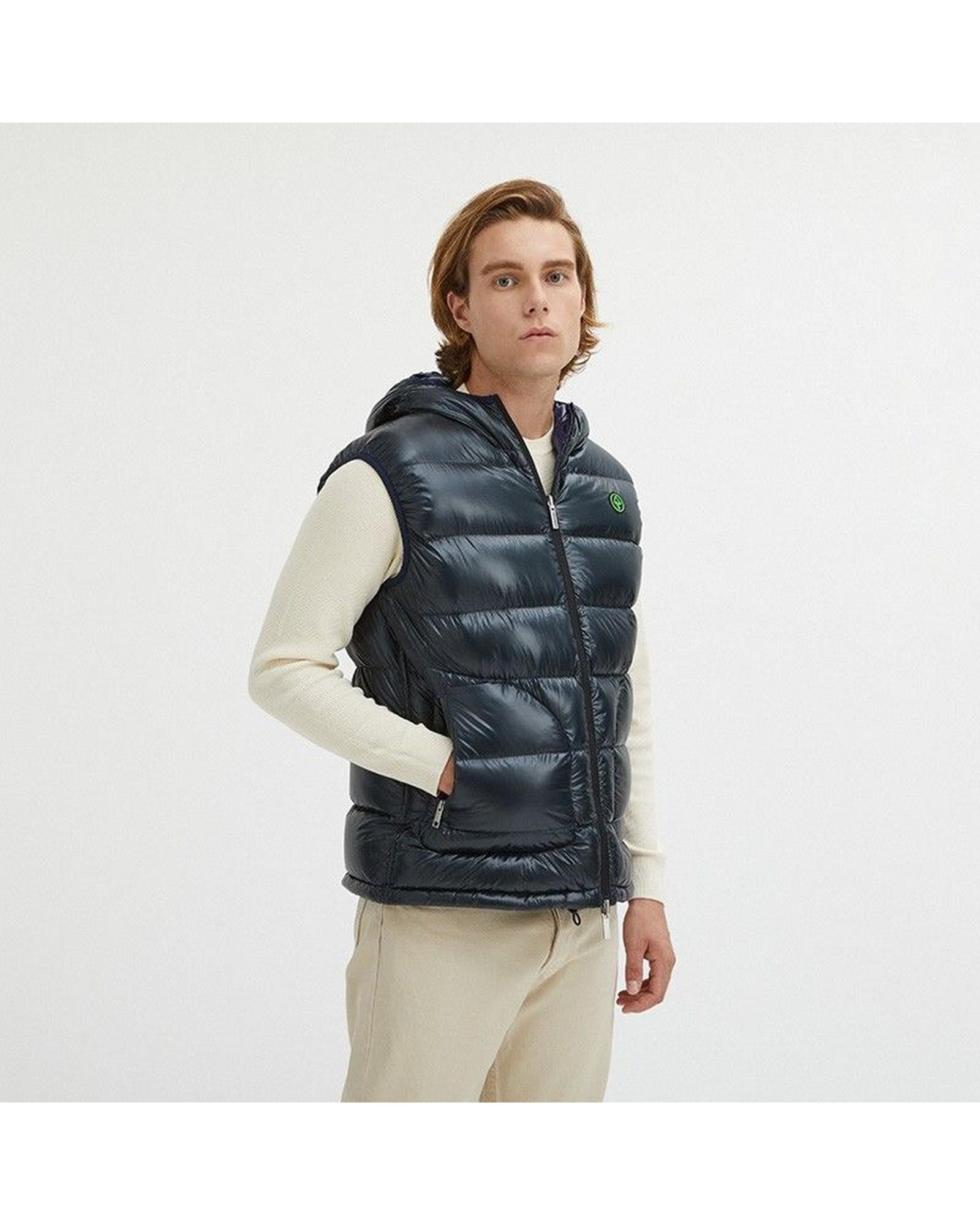 Reversible Hooded Vest with Zip Closure and Duck Feather Padding XL Men