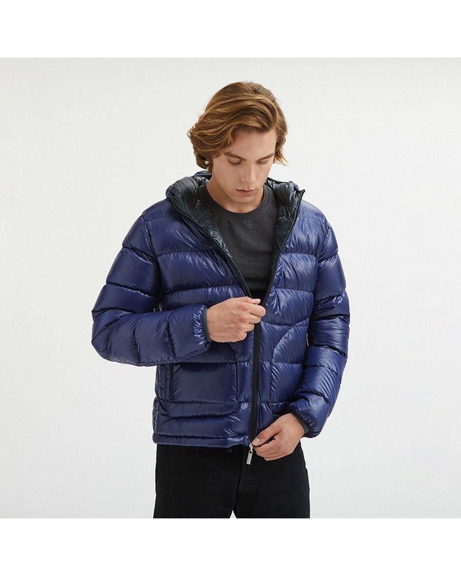 Reversible Hooded Jacket with Zip Closure and Duck Feather Padding M Men