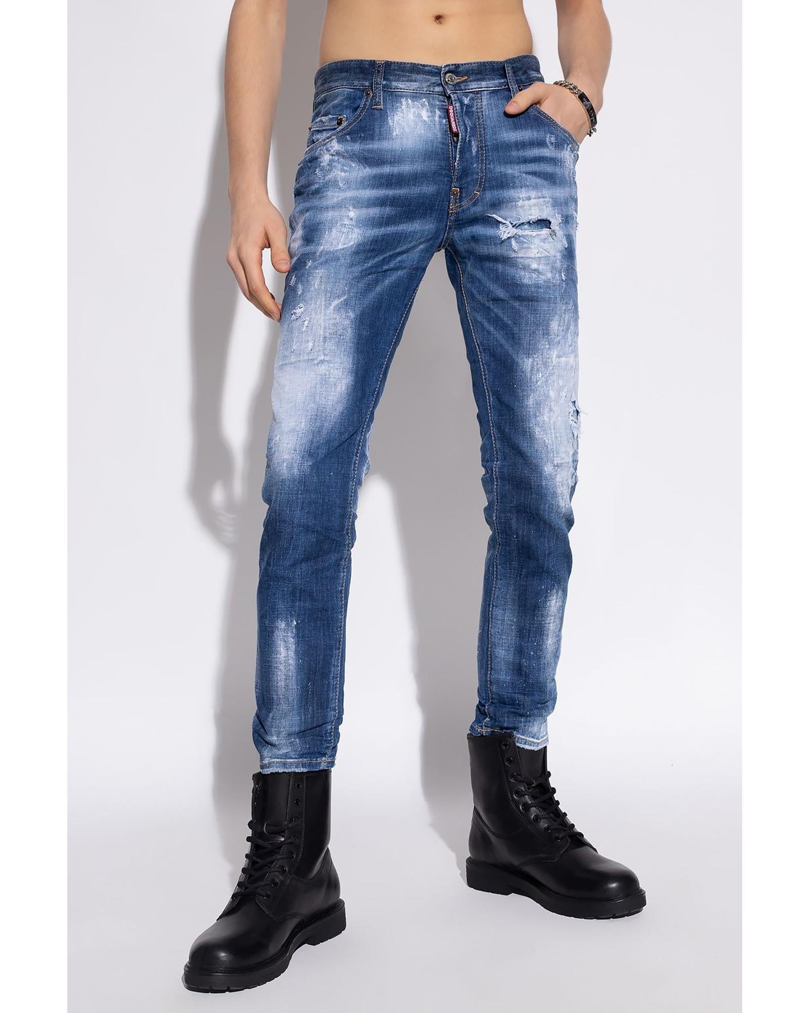 Skater&quot; Distressed Jeans with Paint Splatter Effect and Patch 48 IT Men