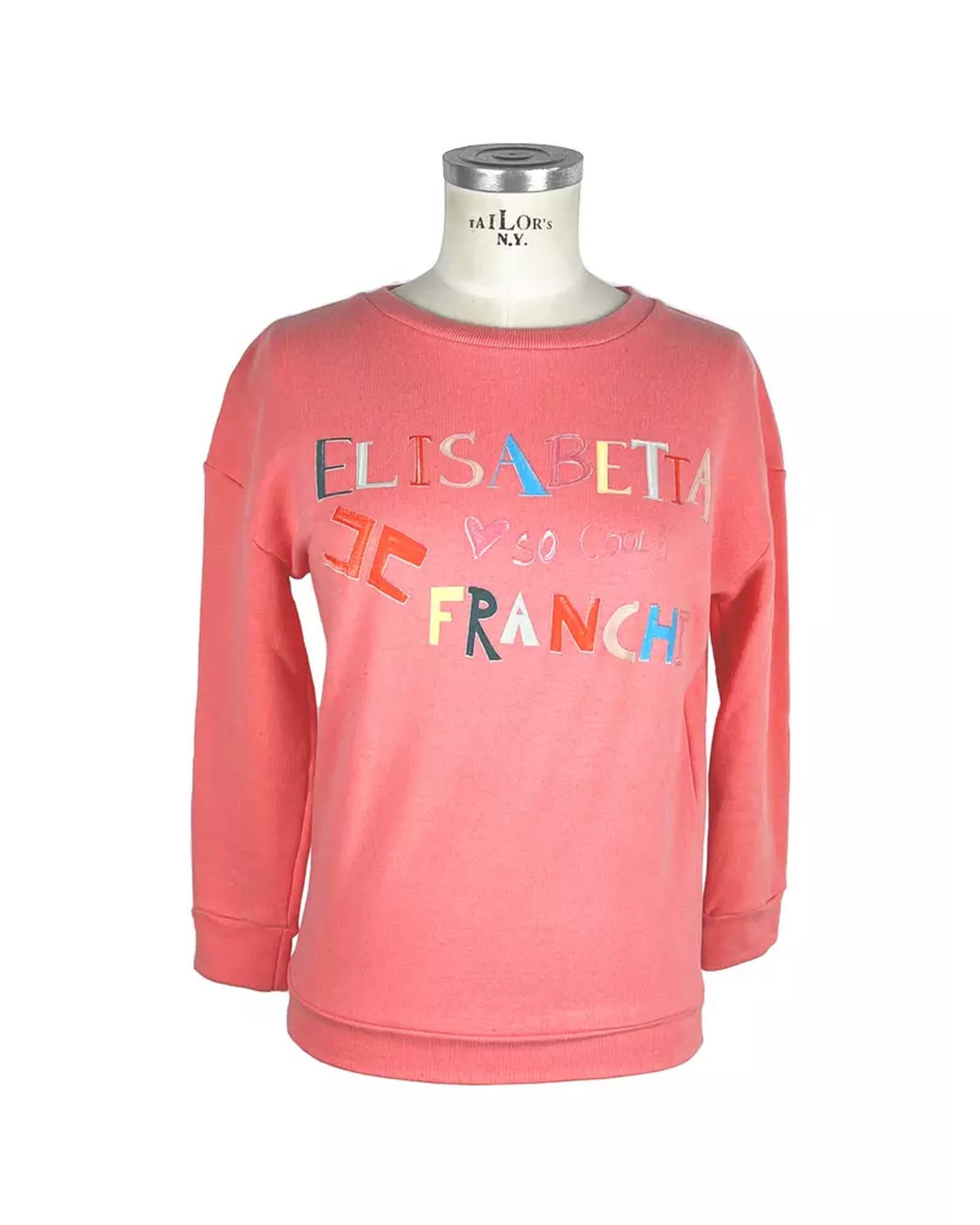 Peach Pink Cotton Sweatshirt with Front Print and Logo Patch 40 IT Women