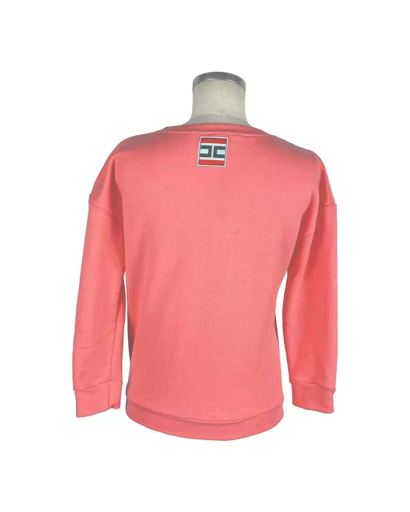 Peach Pink Cotton Sweatshirt with Front Print and Logo Patch 40 IT Women