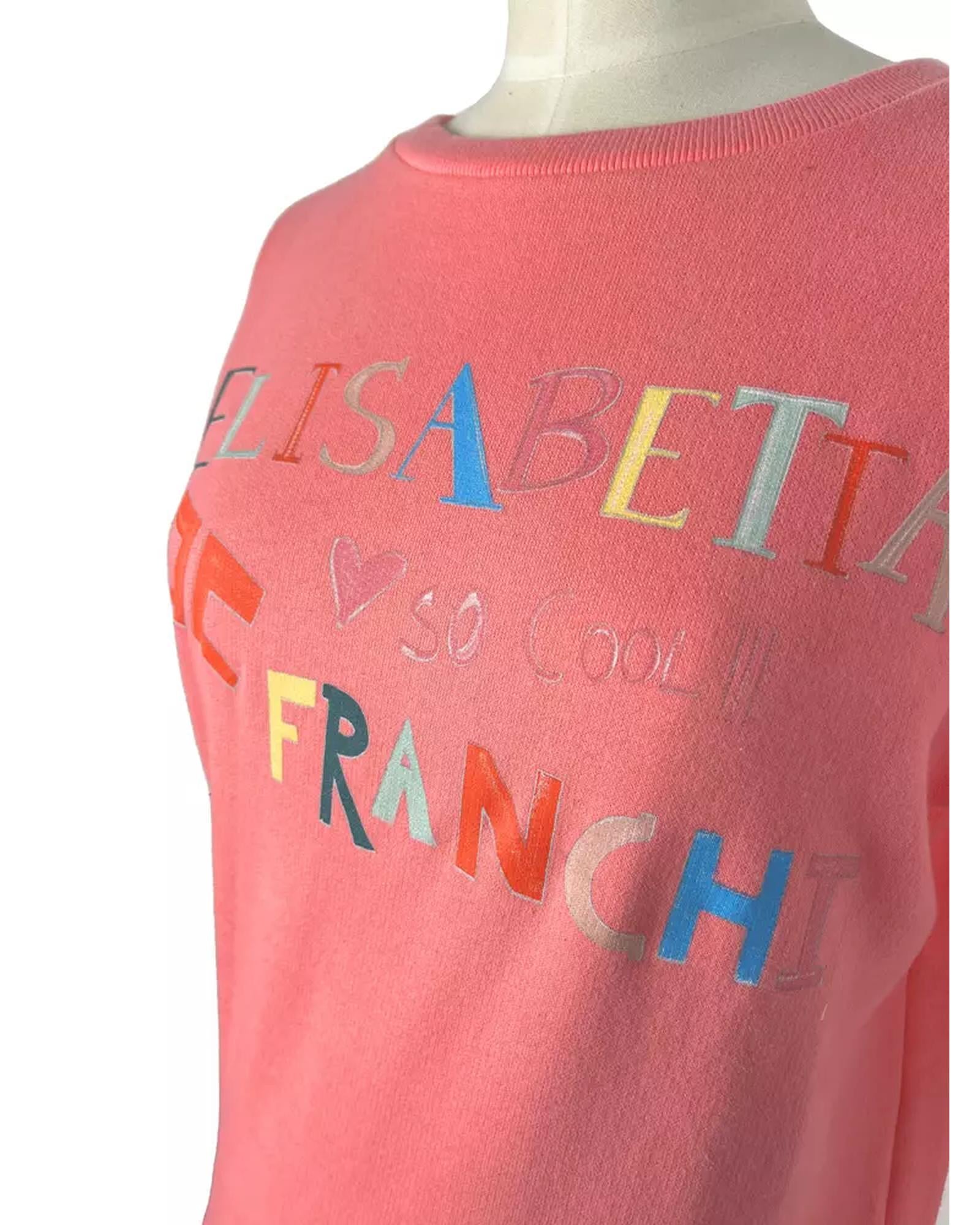 Peach Pink Cotton Sweatshirt with Front Print and Logo Patch 40 IT Women