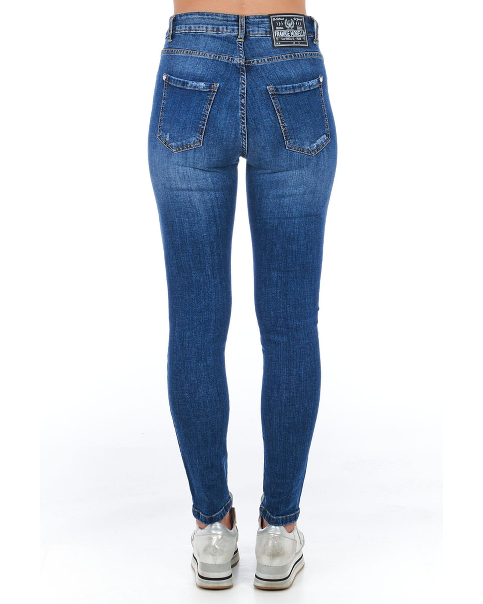 Worn Wash Denim Jeans with Multi-Pockets and Front Closure W28 US Women