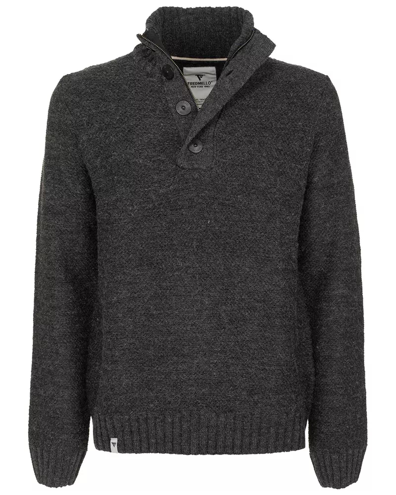 Acrylic Blend Sweater with Button Closure and Zip Up M Men