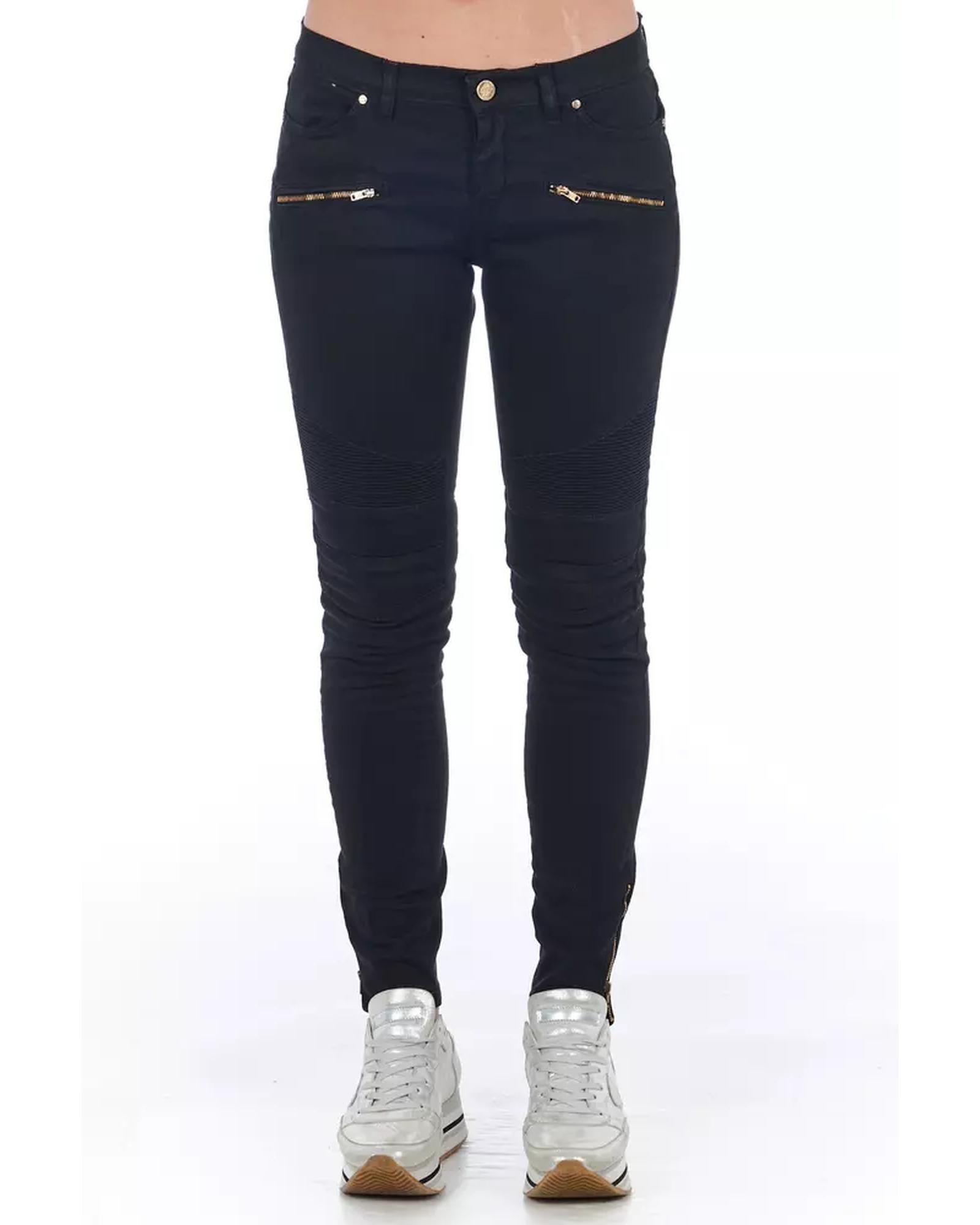 Stretch Denim Biker Jeans with Worn Wash and Multipockets 44 IT Women