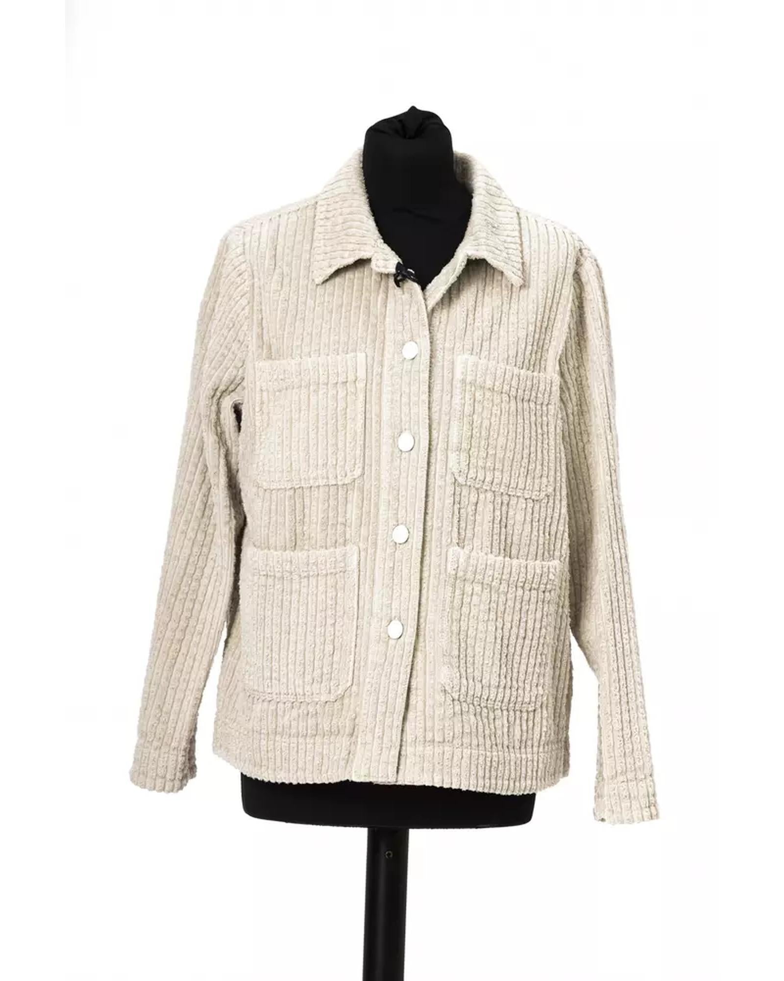 Logoed Button Wide Ribbed Jacket with 4 Pockets S Women