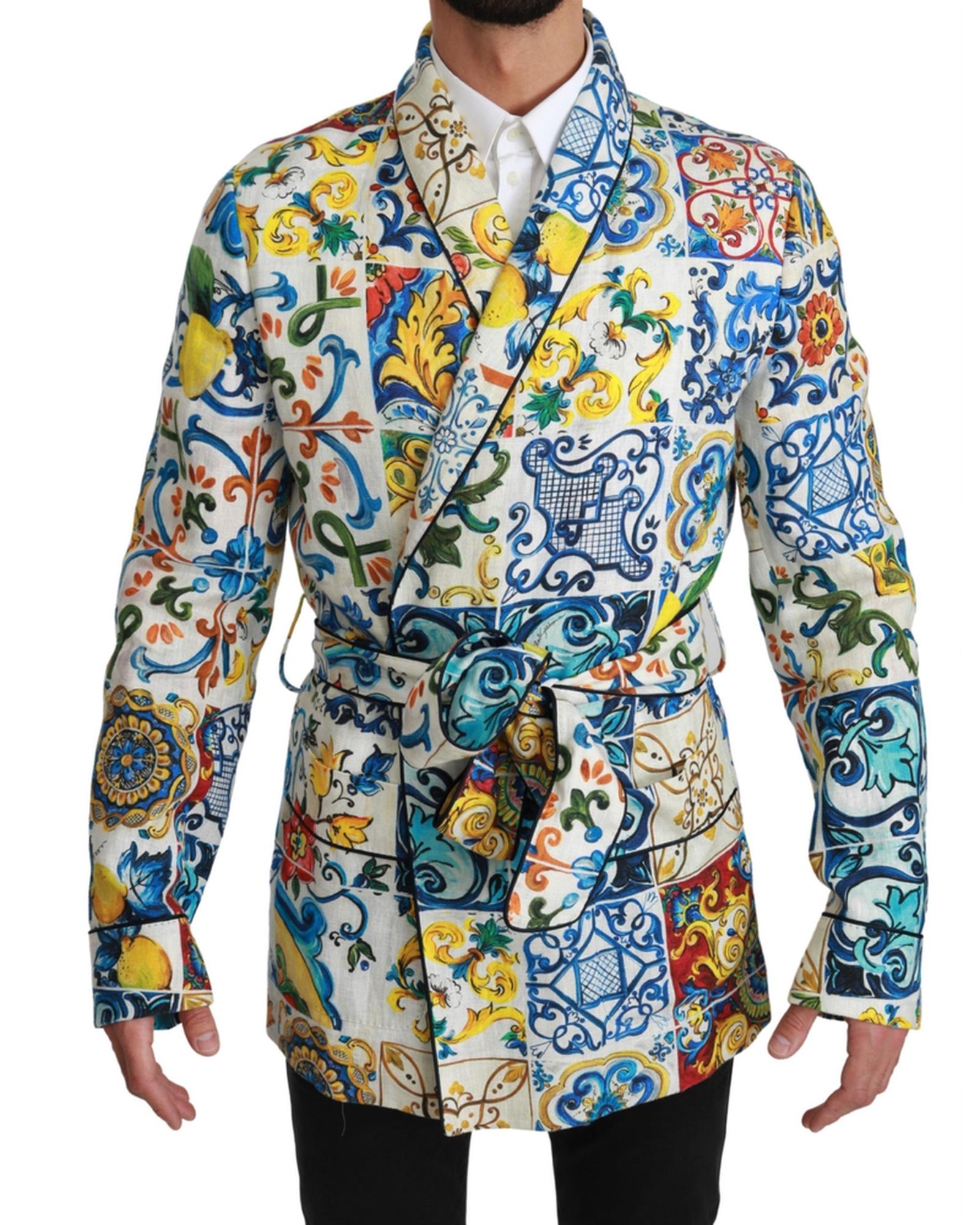 Dolce &amp; Gabbana Robe Jacket with Majolica Pattern 48 IT Men