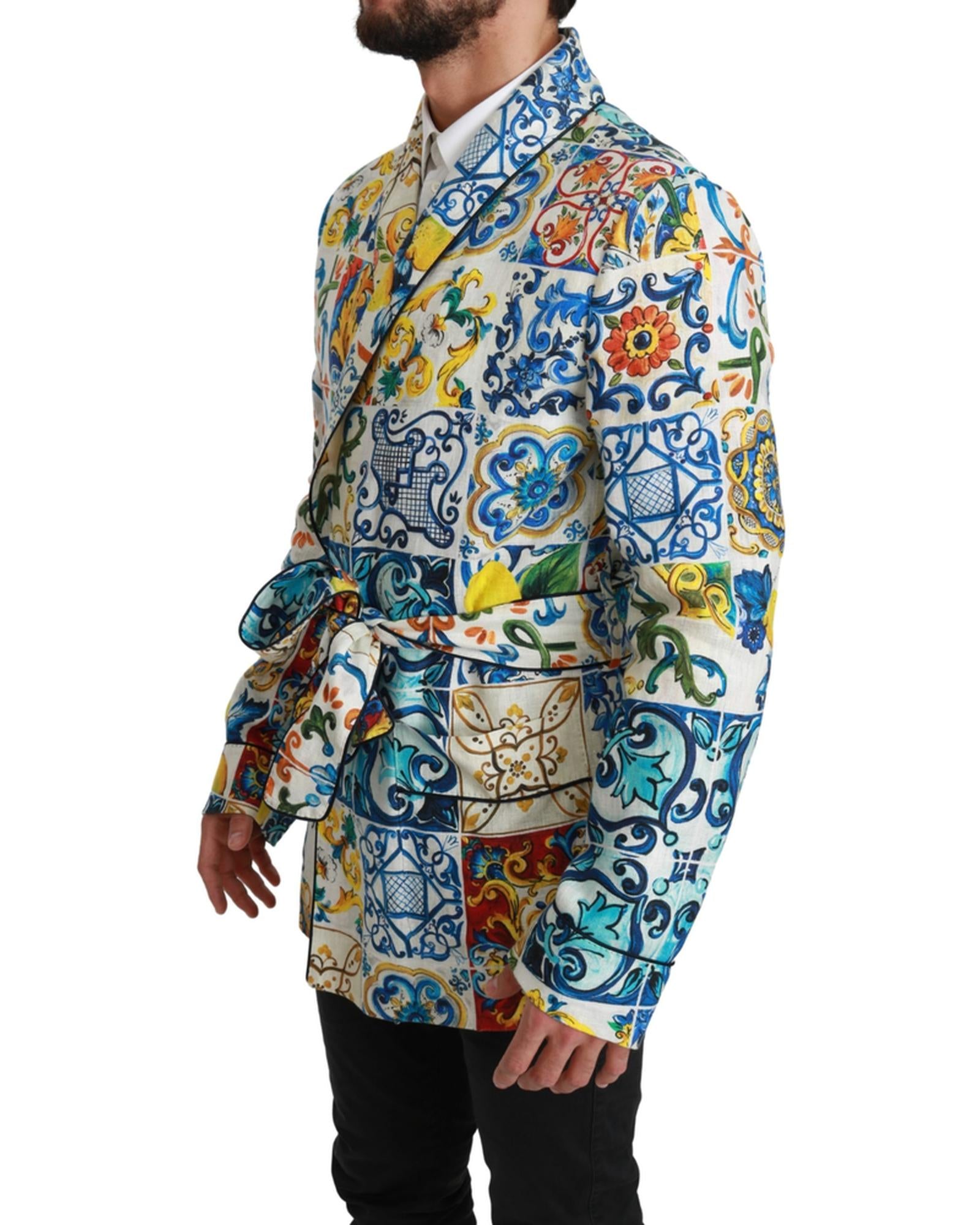 Dolce &amp; Gabbana Robe Jacket with Majolica Pattern 48 IT Men