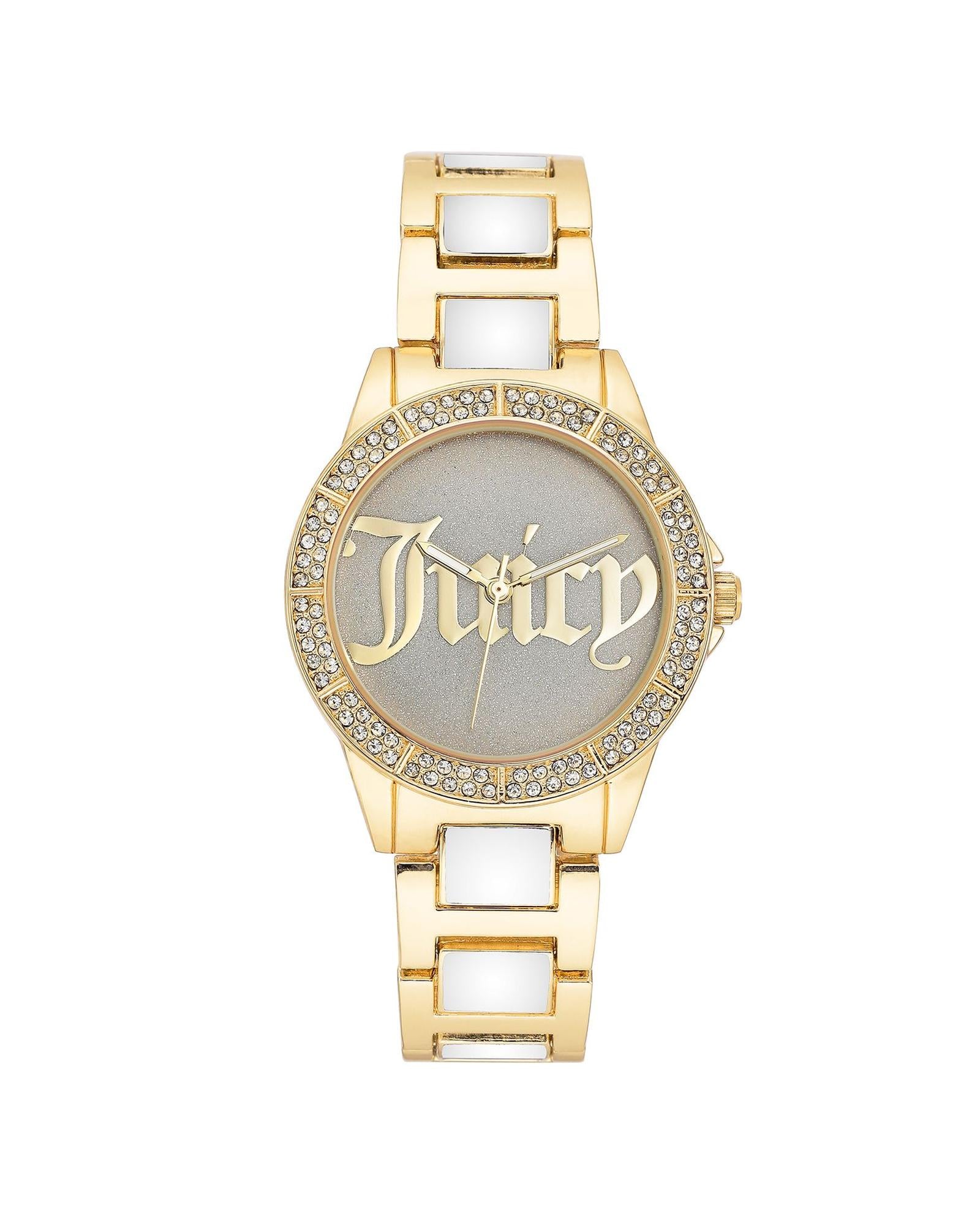 Gold Fashion Analog Wristwatch with Rhine Stone Facing One Size Women