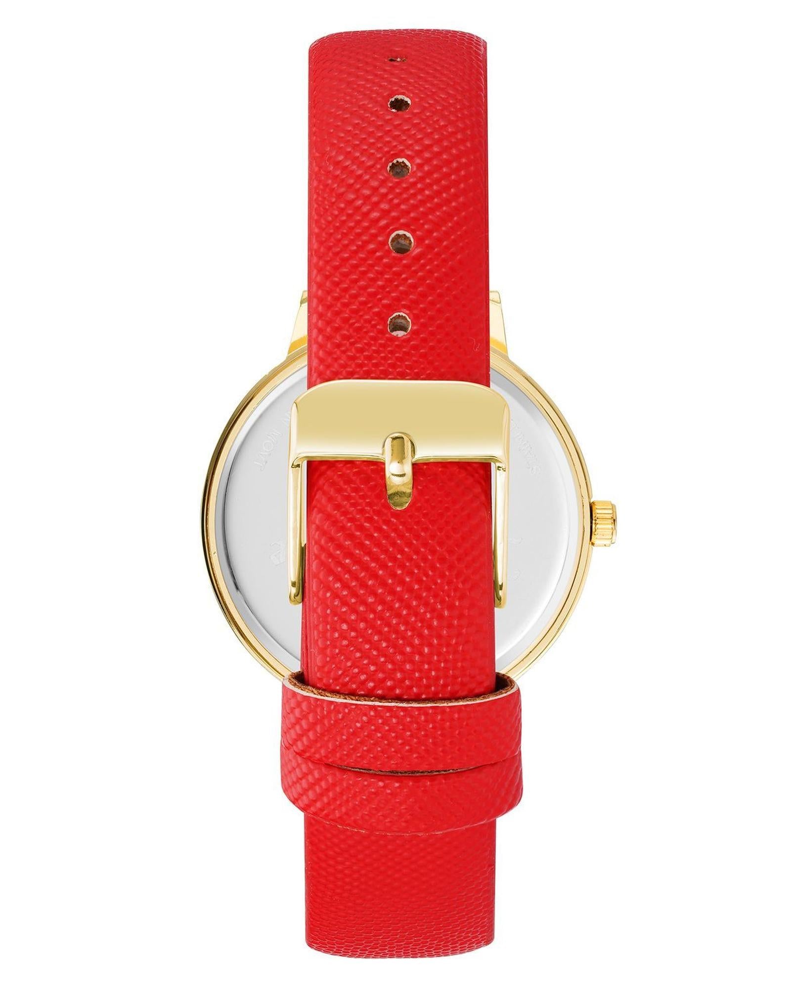 Gold Rhinestone Fashion Watch with Red Leatherette Strap One Size Women