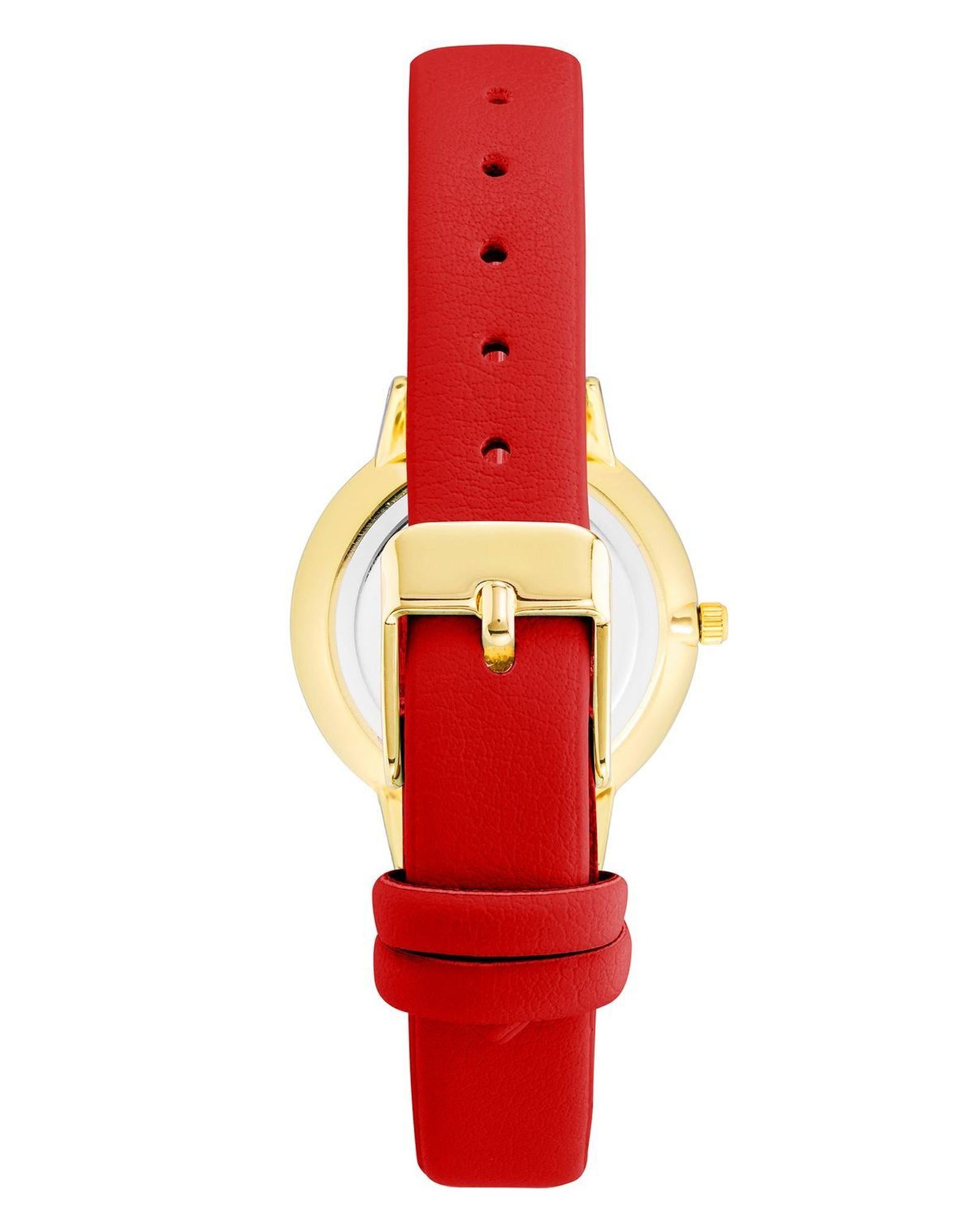 Gold Fashion Analog Quartz Womens Watch with Red Leatherette Strap One Size Women