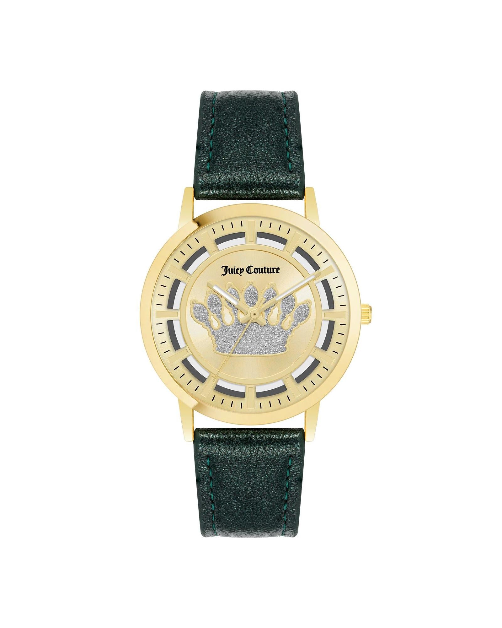 Gold Fashion Quartz Watch with Green Leatherette Strap One Size Women