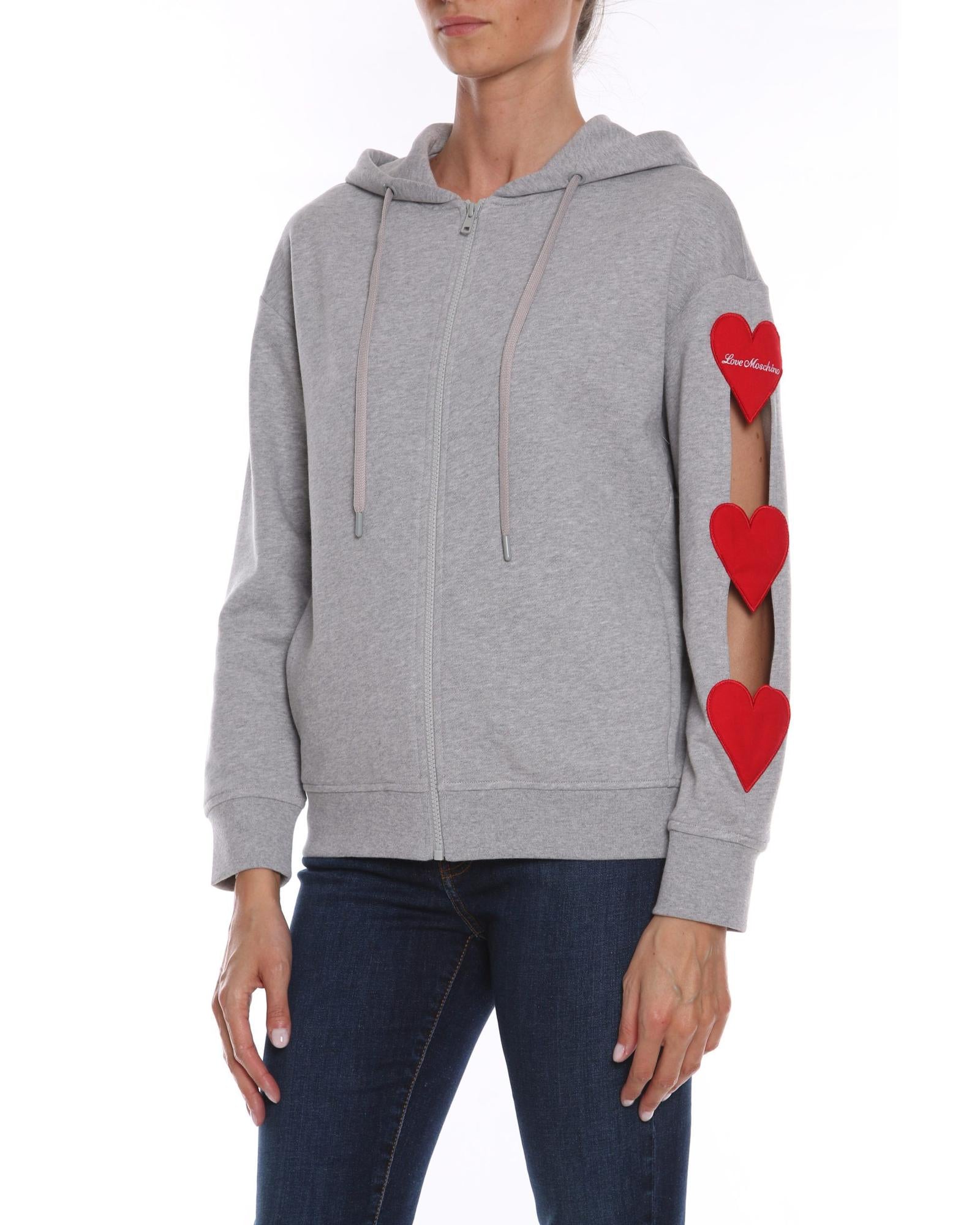 Embroidered Heart Cotton Sweatshirt with Hood and Zip Closure 44 IT Women