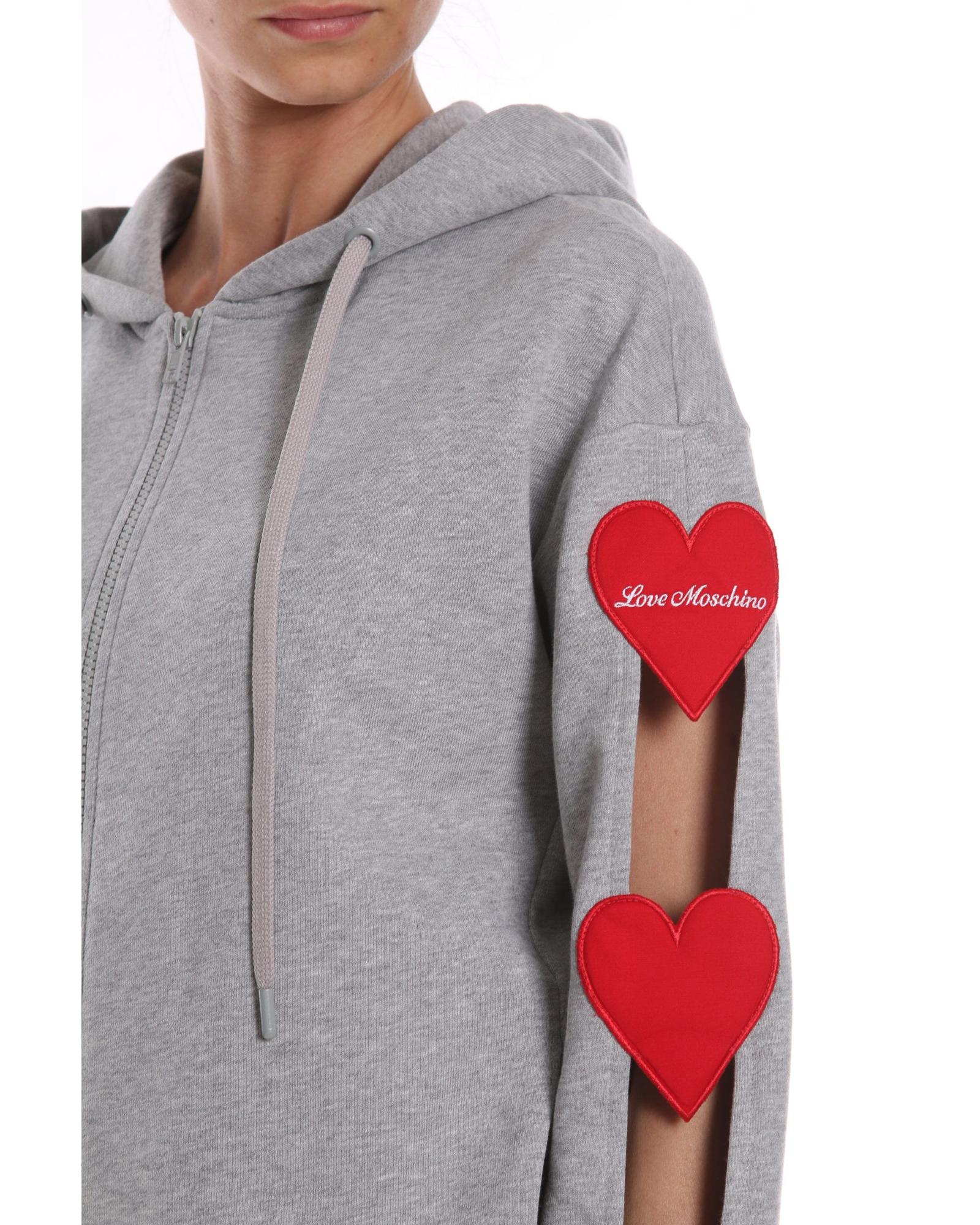 Embroidered Heart Cotton Sweatshirt with Hood and Zip Closure 44 IT Women