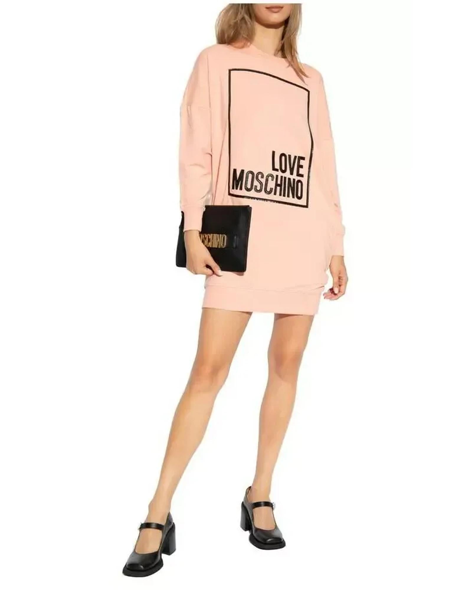 Cotton blend sweatshirt dress with eco-leather logo application. 42 IT Women