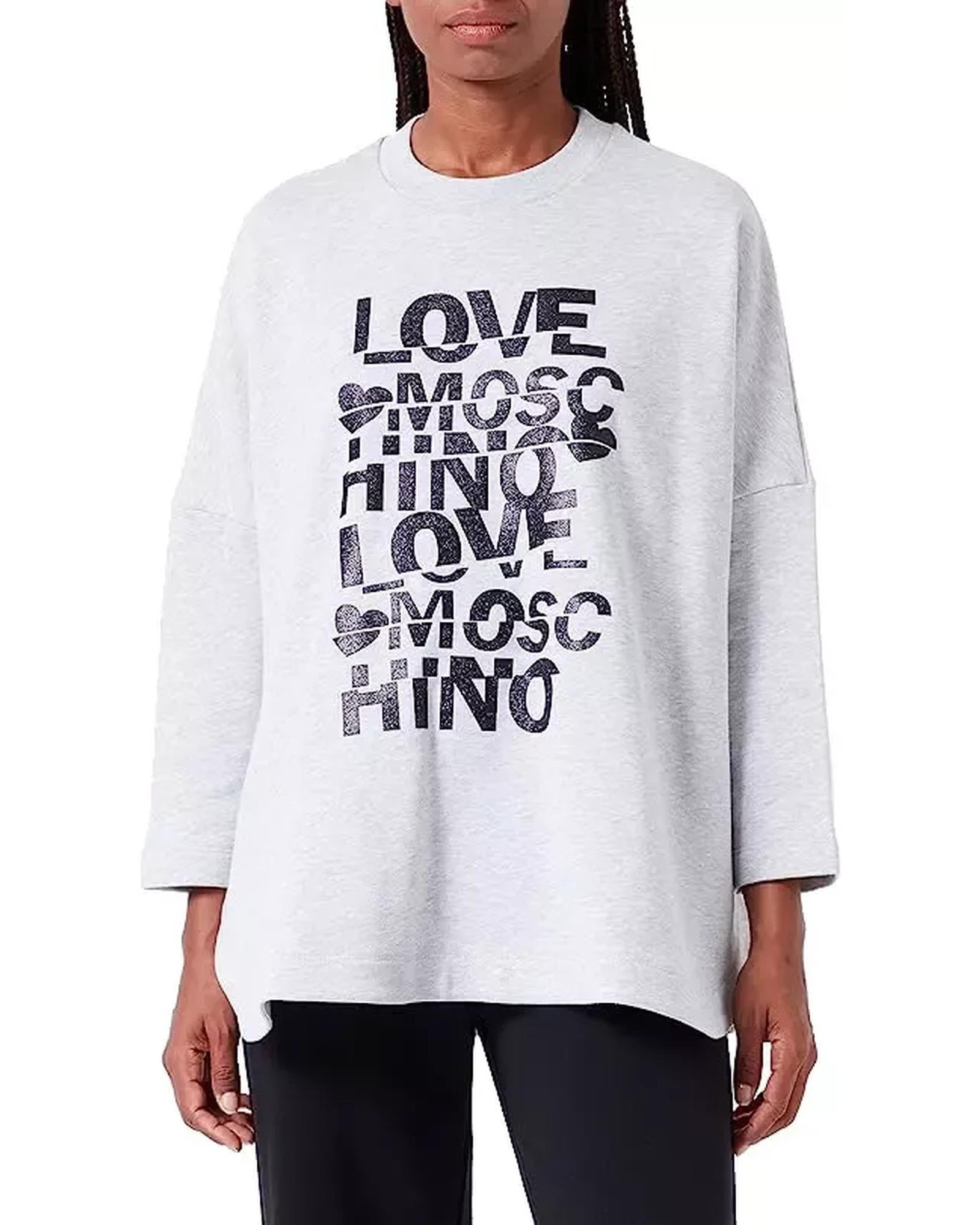 Oversized Crewneck Sweatshirt with Glued-Effect Glitter Print M Women