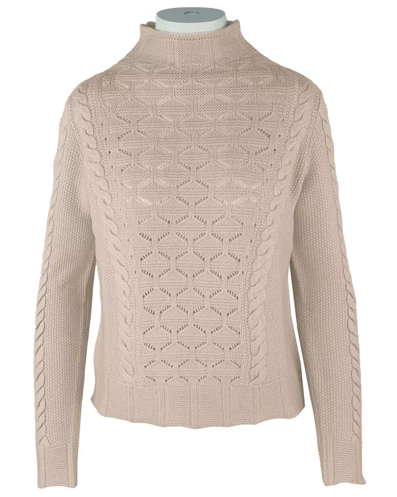 Malo Wool and Cashmere Half-Neck Sweater with Rhombus and Cable Patterns XL Women