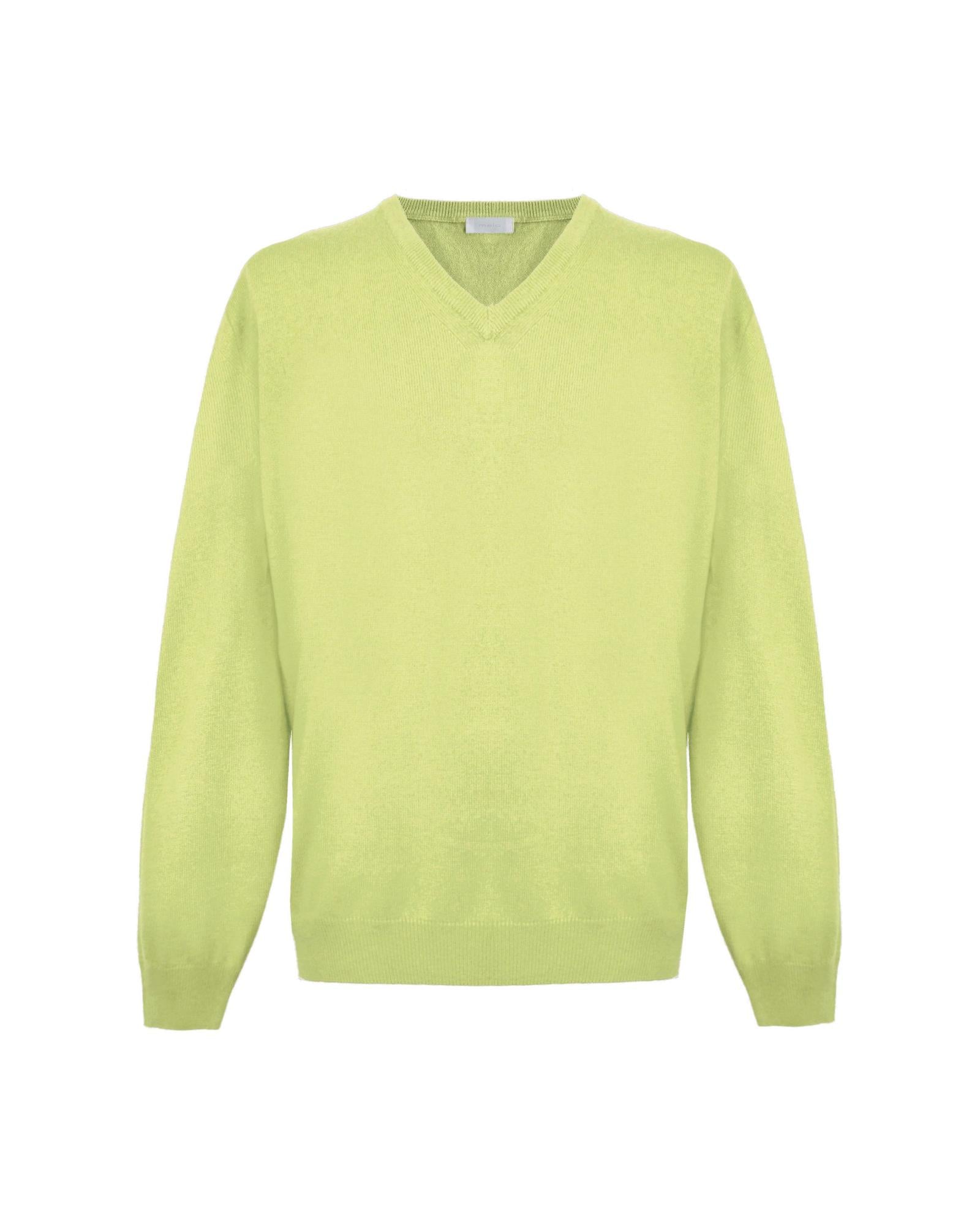 Yellow V-Neck Cashmere Sweatshirt L Men