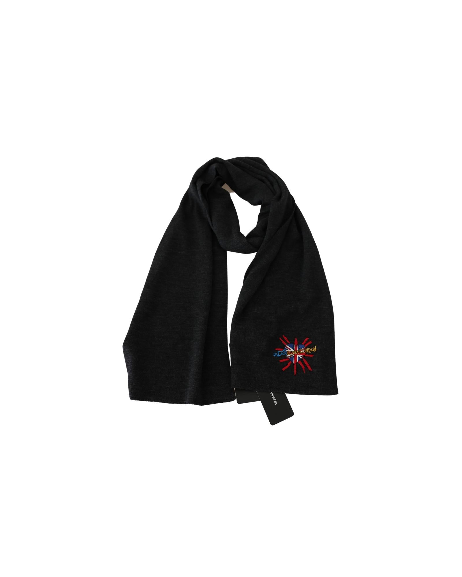 100% Wool Gray Scarf with #DGLovesLondon Embroidered Logo - Dolce &amp; Gabbana One Size Women