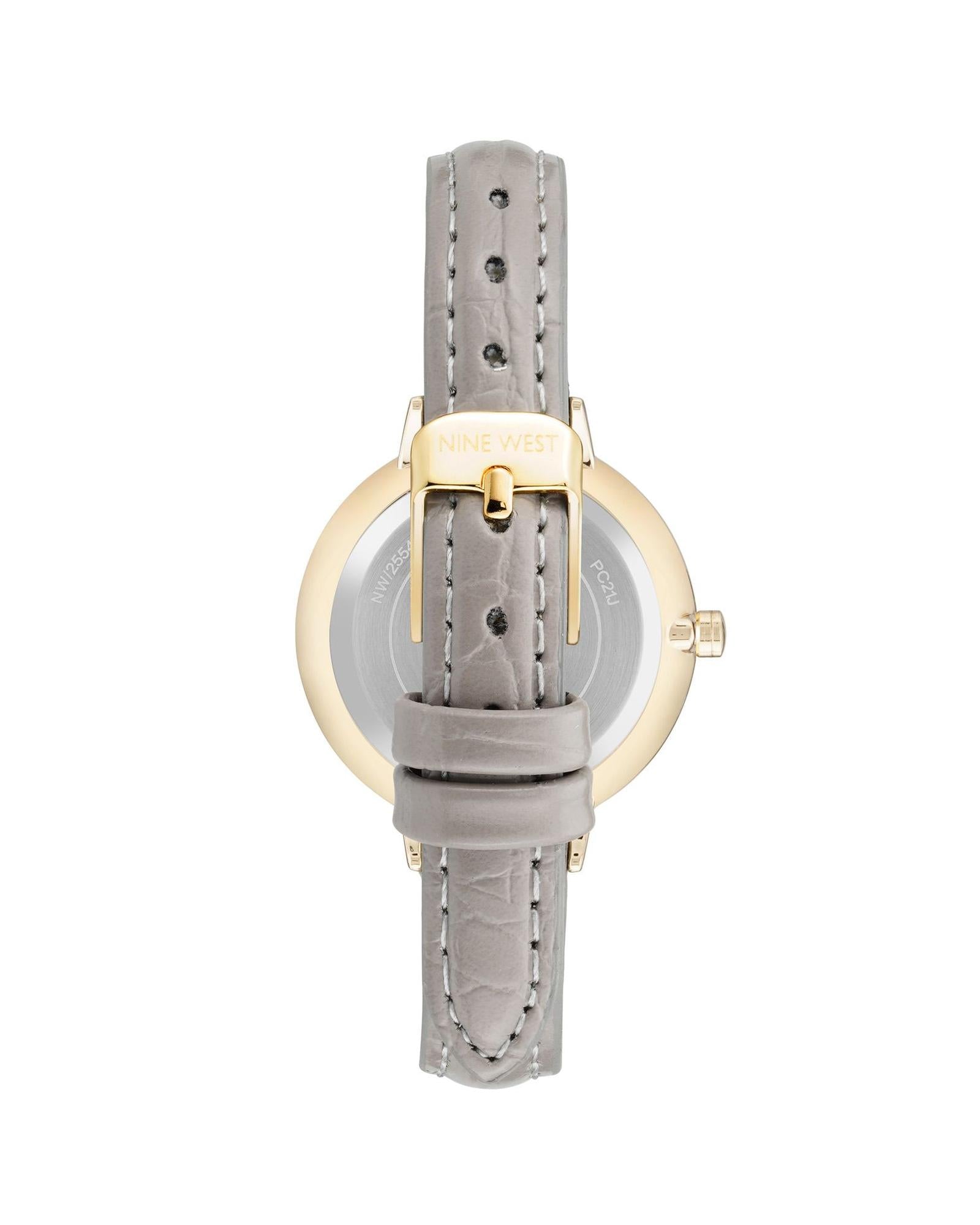 Gold Fashion Watch with Rhine Stone Facing and Leatherette Wristband One Size Women