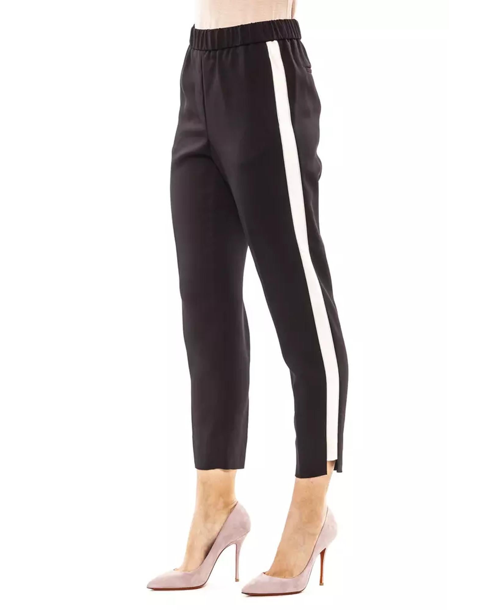 Soft Trousers with Elastic Waistband and Contrast Side Band 44 IT Women