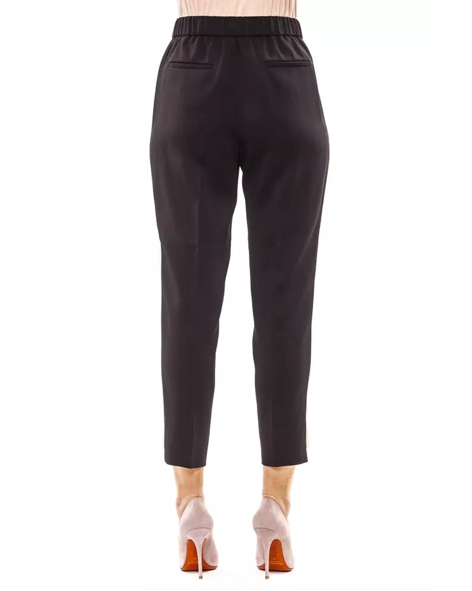 Soft Trousers with Elastic Waistband and Contrast Side Band 44 IT Women