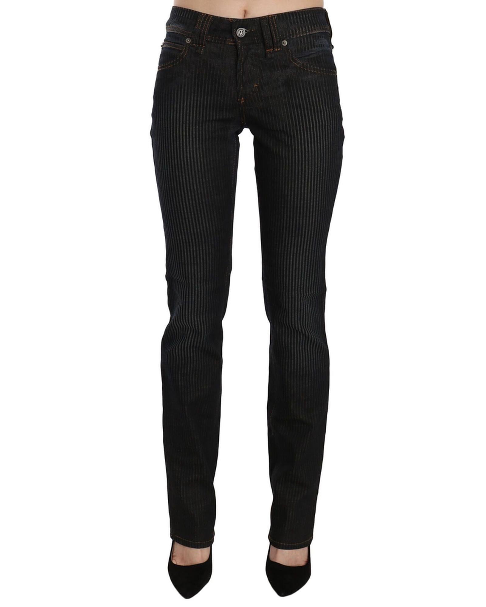 Mid Waist Slim Fit Corduroy Jeans with Logo Details W26 US Women