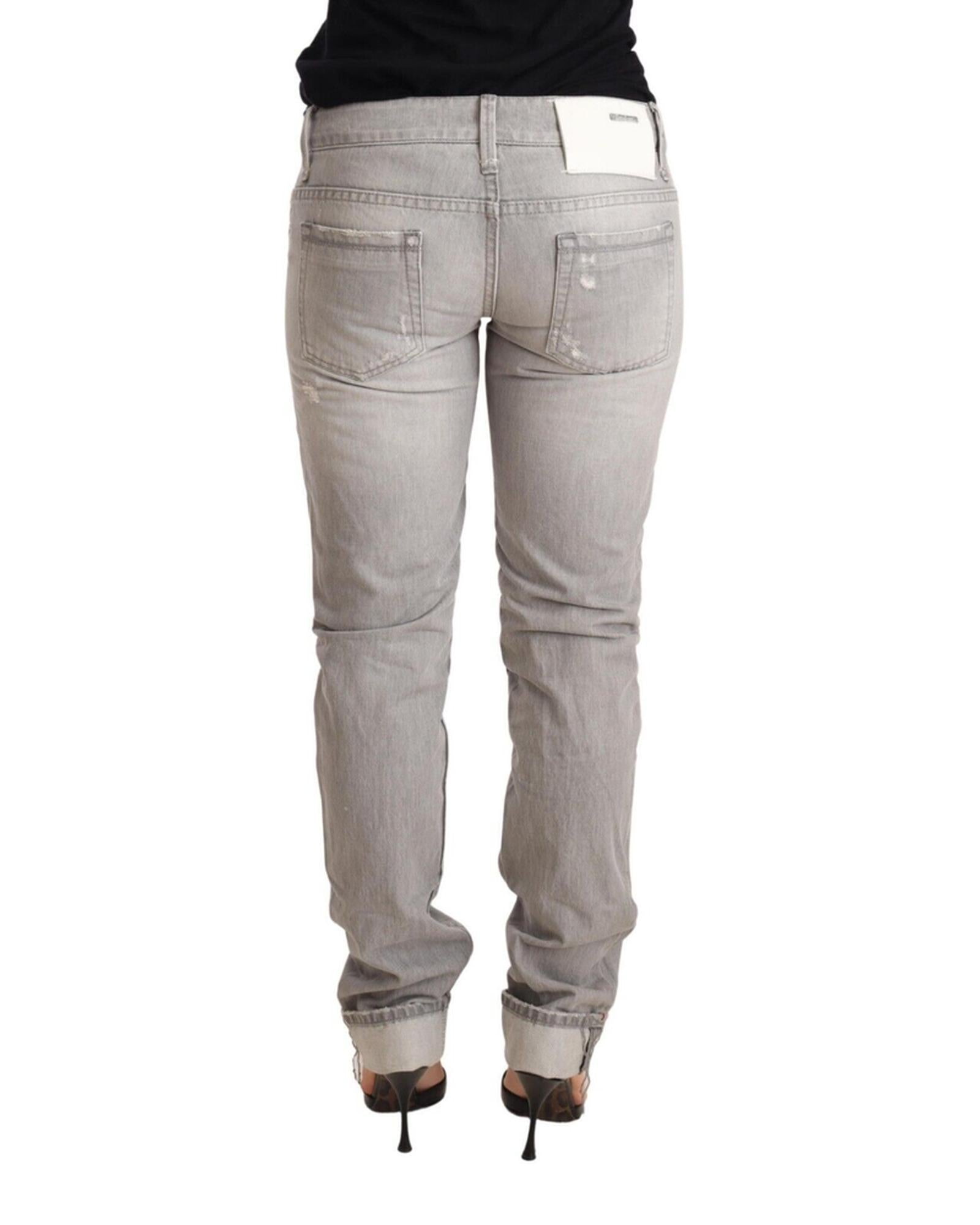 Tattered Skinny Cut Jeans with Logo Details W26 US Women