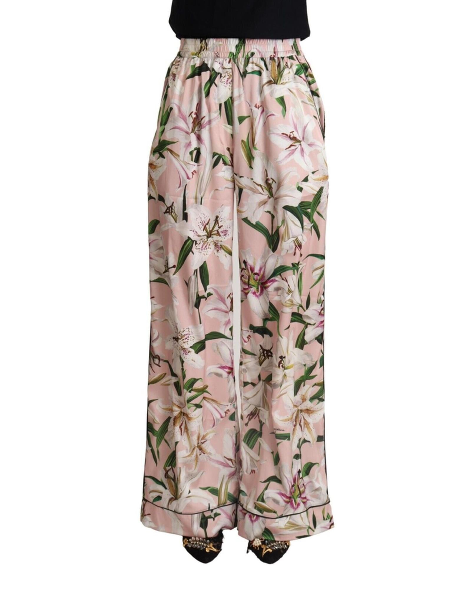 Brand New Dolce &amp; Gabbana Wide Leg Pants with Lilies Print 38 IT Women