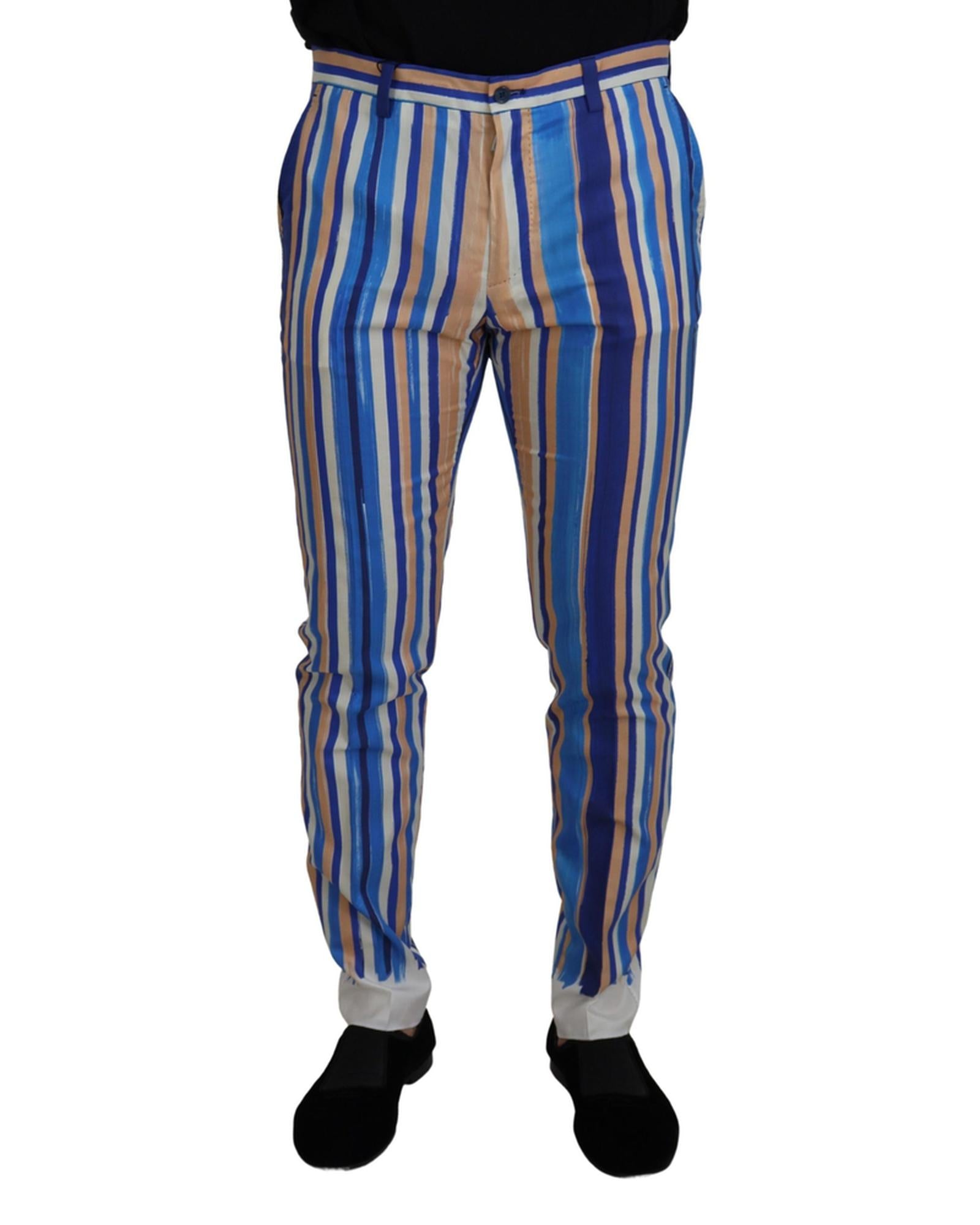 DOLCE &amp; GABBANA Mens Slim Fit Blue Striped Trousers 46 IT Men