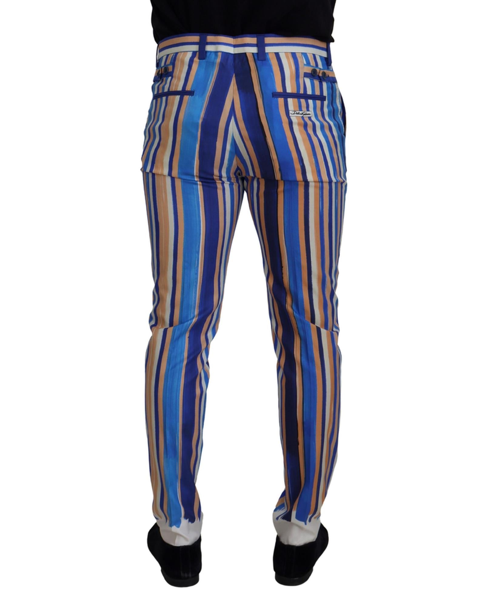 DOLCE &amp; GABBANA Mens Slim Fit Blue Striped Trousers 46 IT Men