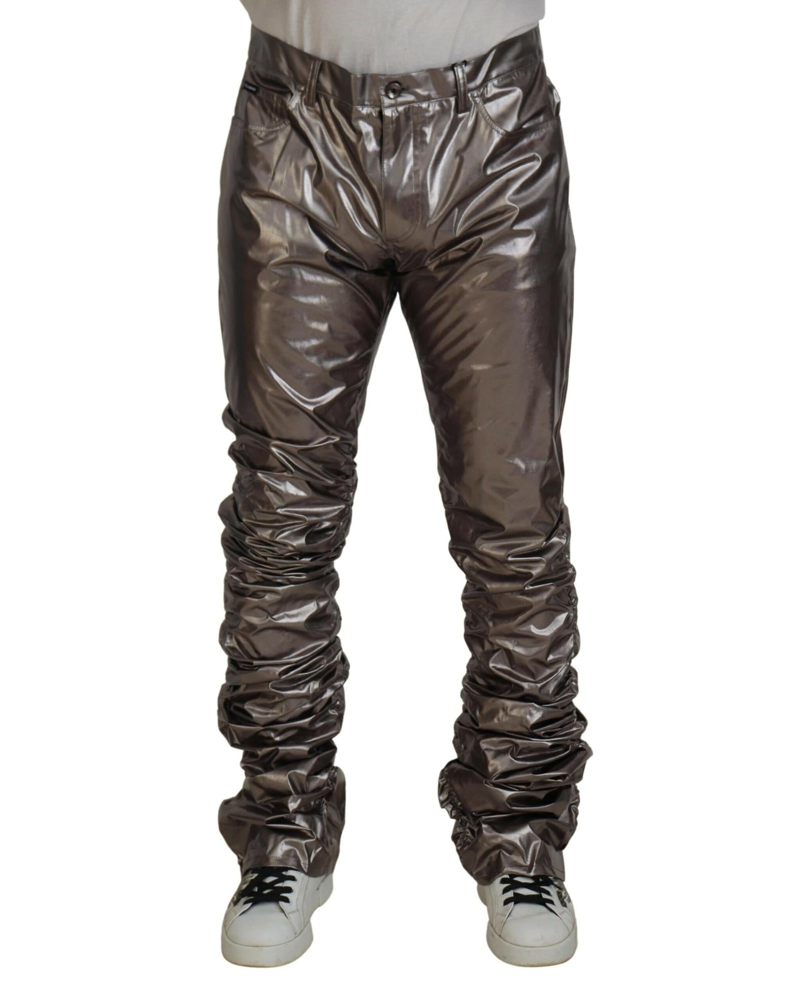 Dolce &amp; Gabbana Metallic Pants with Logo Details 46 IT Men