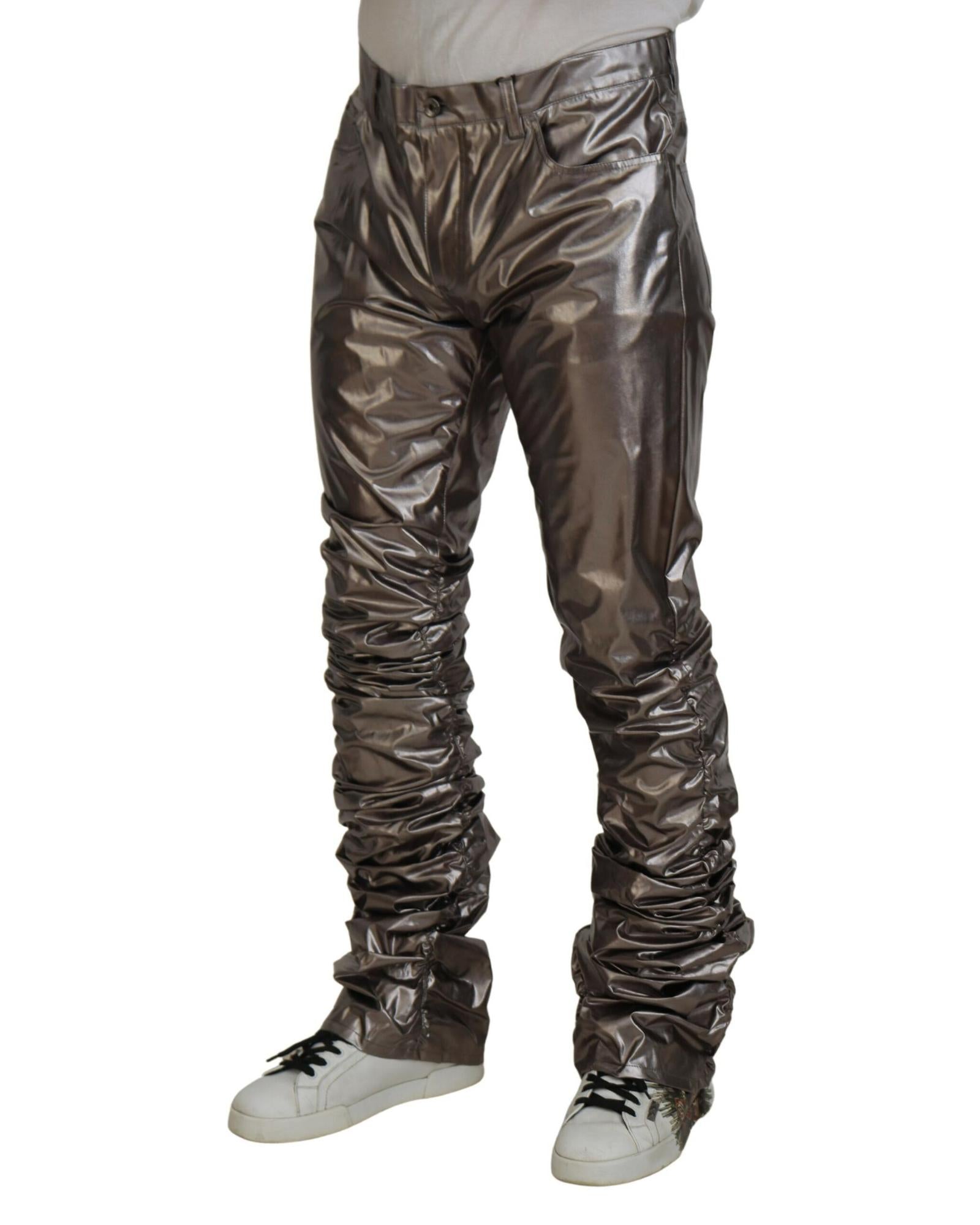 Dolce &amp; Gabbana Metallic Pants with Logo Details 46 IT Men