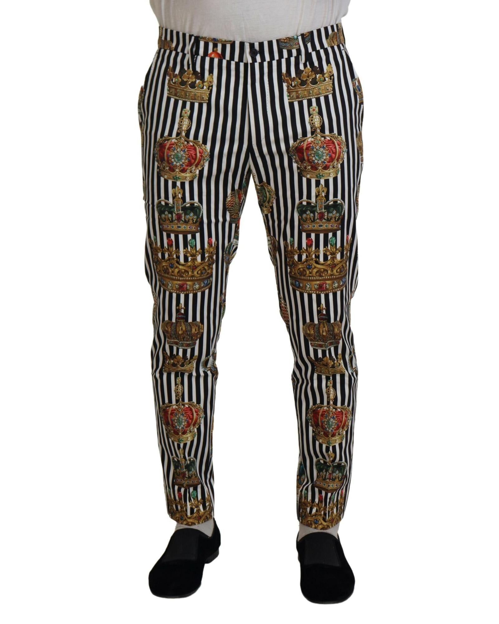 Gorgeous Dolce &amp; Gabbana Chino Pants with Gold Crown Print 44 IT Men