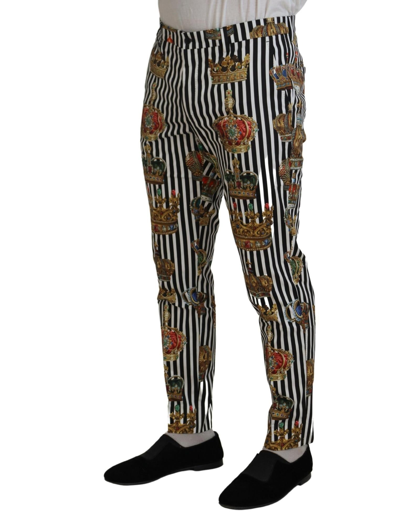 Gorgeous Dolce &amp; Gabbana Chino Pants with Gold Crown Print 46 IT Men