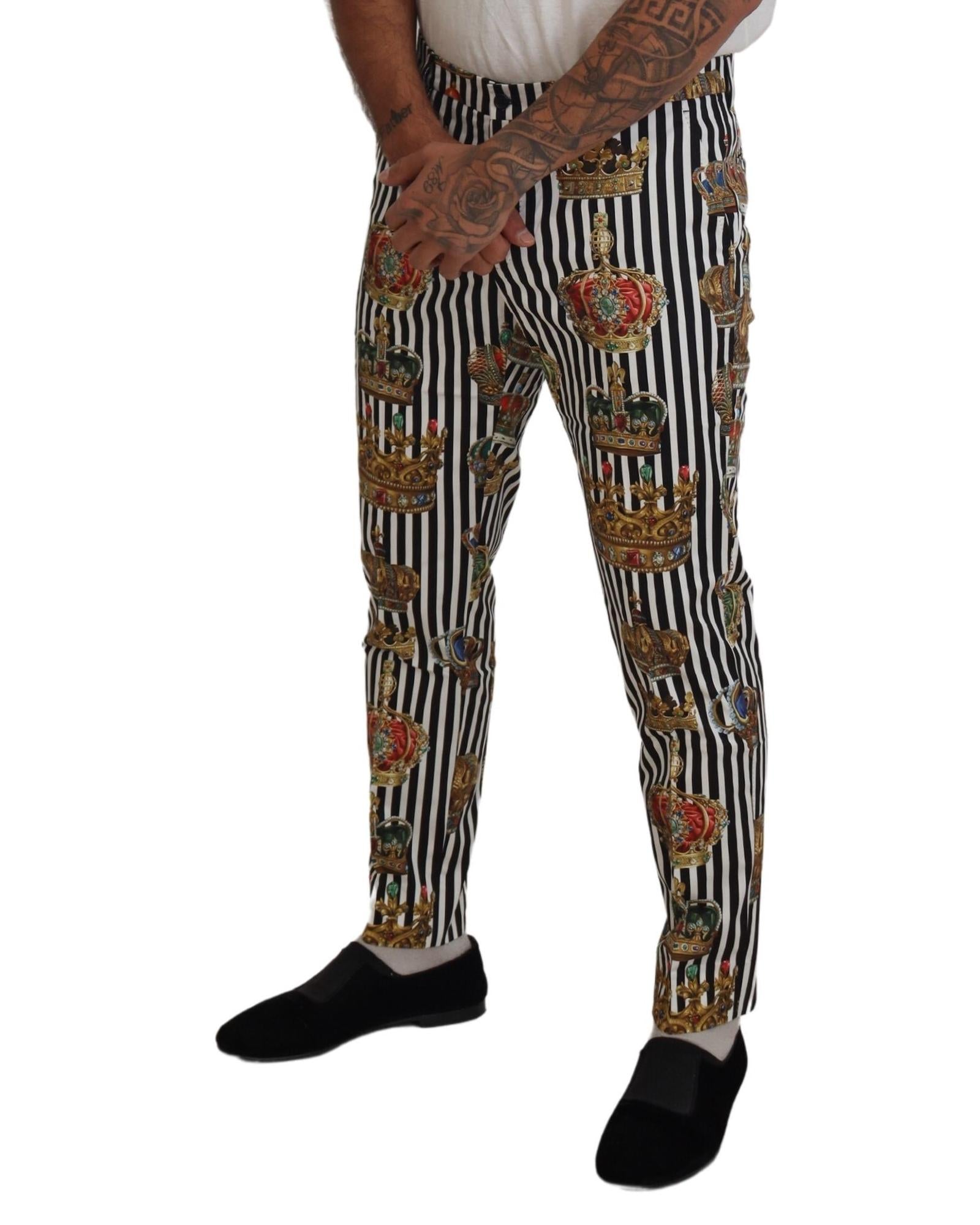 Gorgeous Dolce &amp; Gabbana Chino Pants with Gold Crown Print 46 IT Men