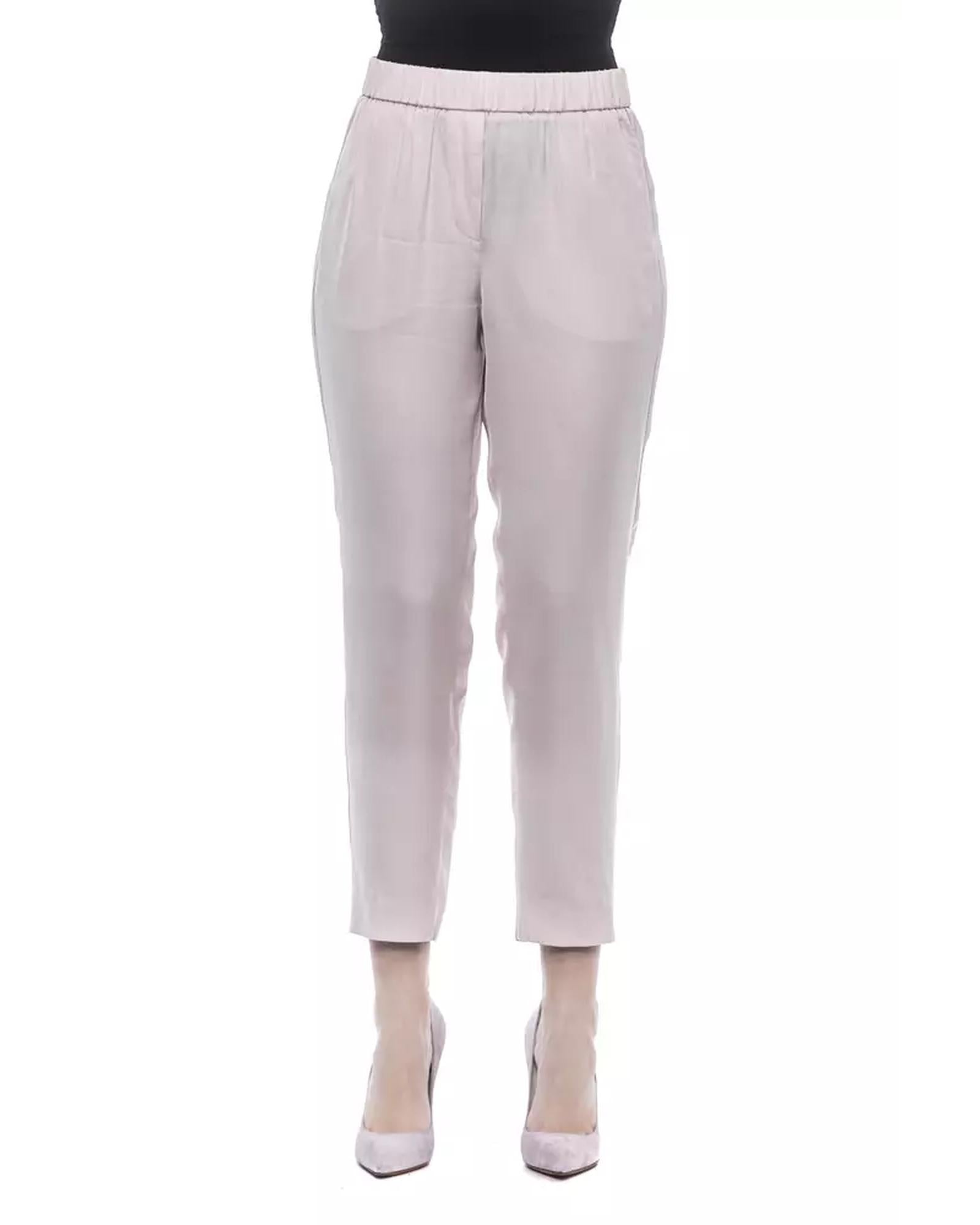 Soft and Fluid Viscose Gabardine Pants with Elastic High Waist 42 IT Women