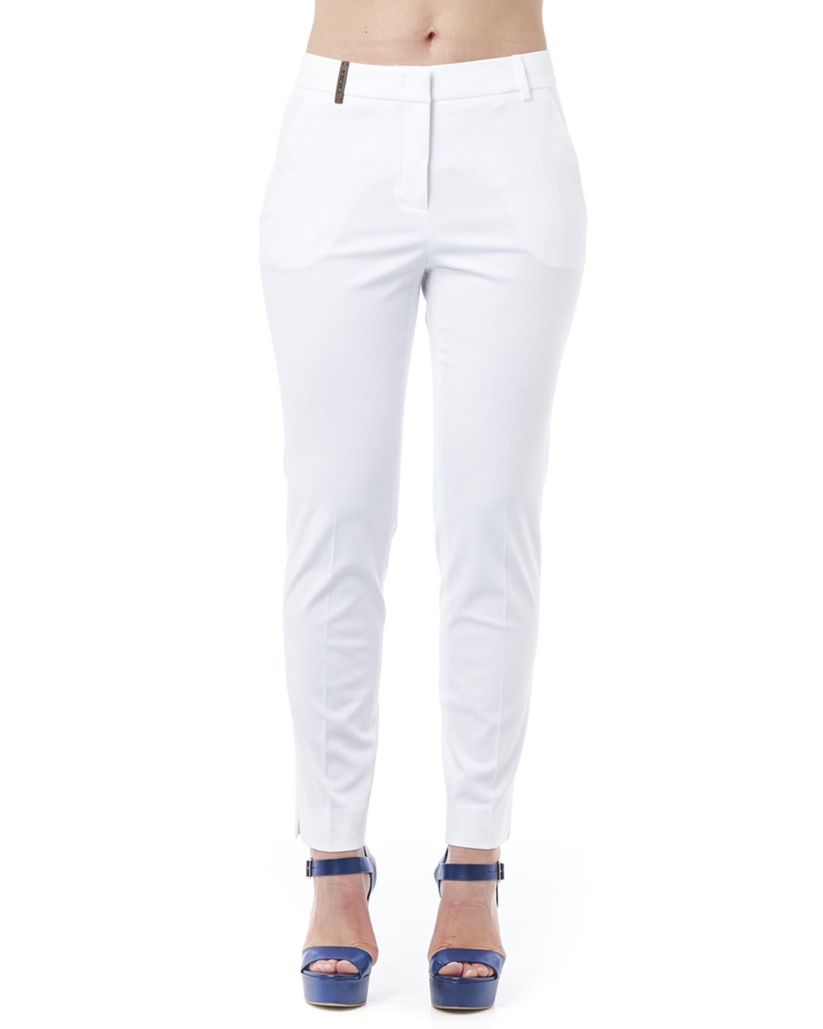 High Waist Slim Fit Trousers with Pockets and Zip Closure W48 US Women