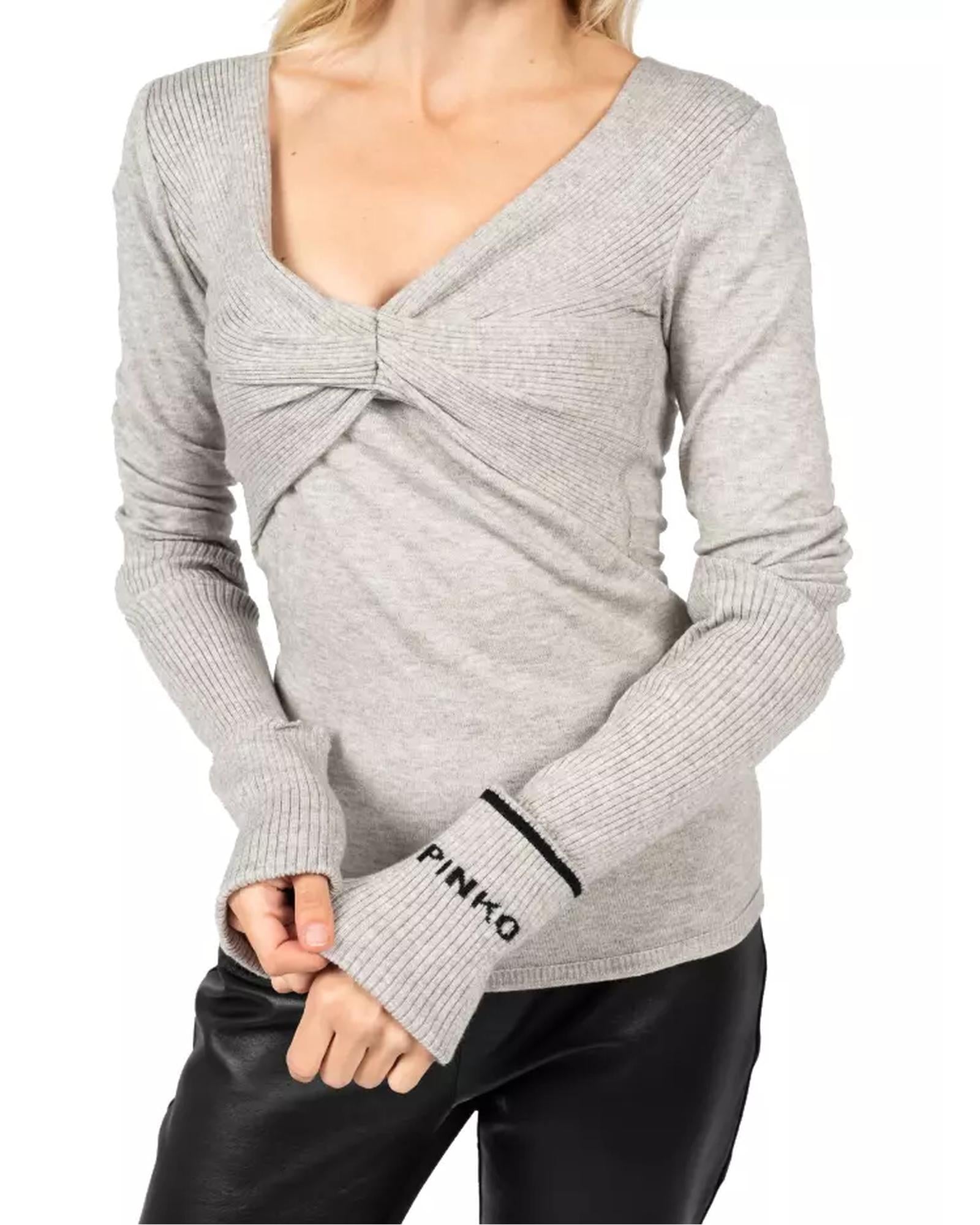 Viscose Blend V-Neck Sweater with Crossed Chest Details XS Women