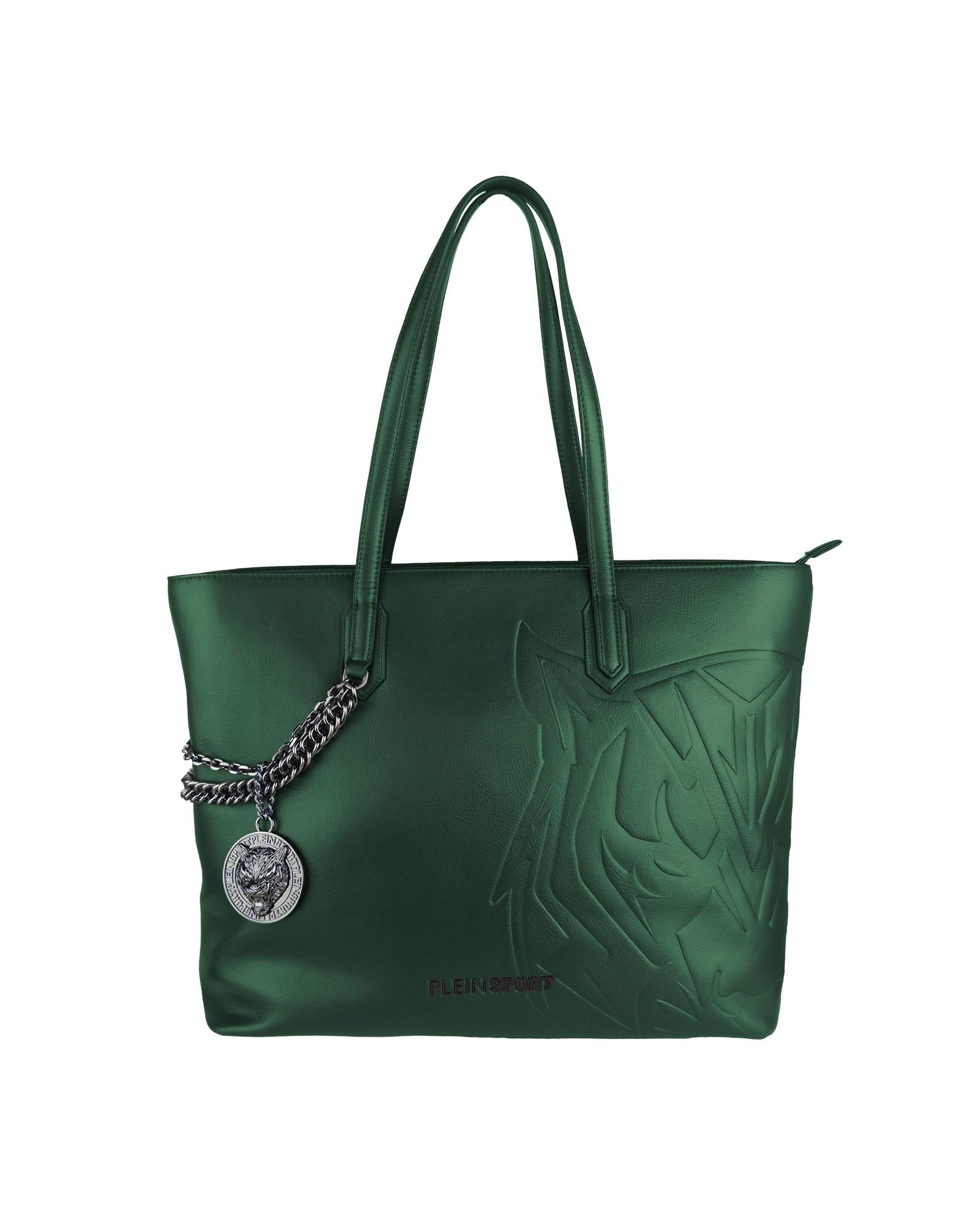 Dark Green Eco-Leather Shopping Bag with Removable Shoulder Strap One Size Women