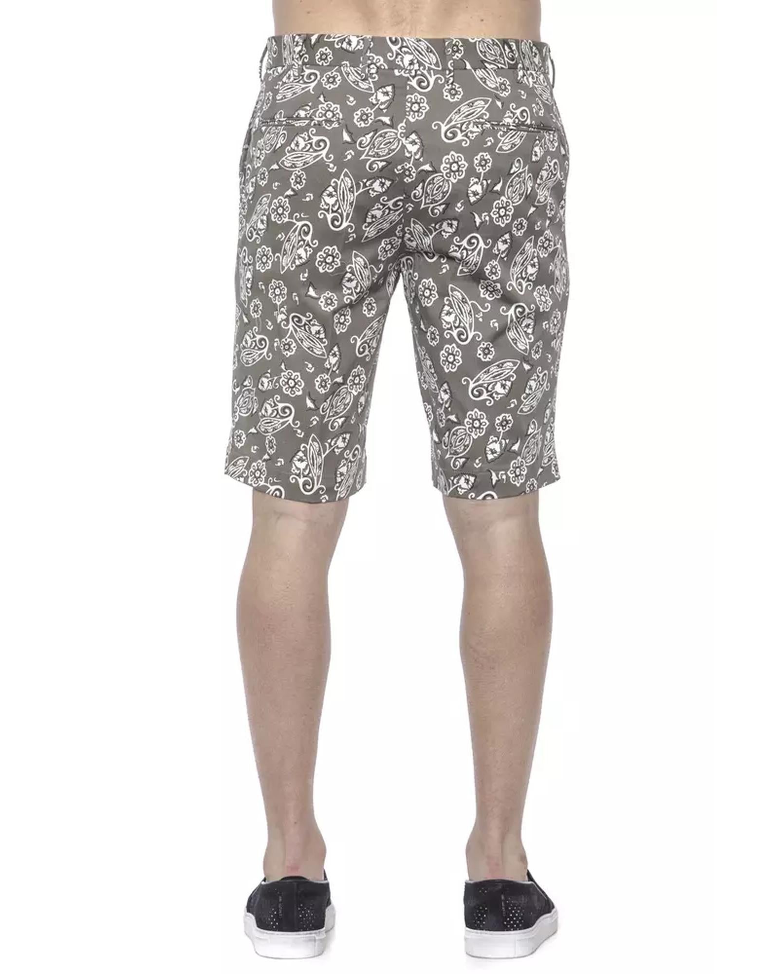 Patterned Fabric Bermuda Shorts with Hook and Zip Closure W52 US Men