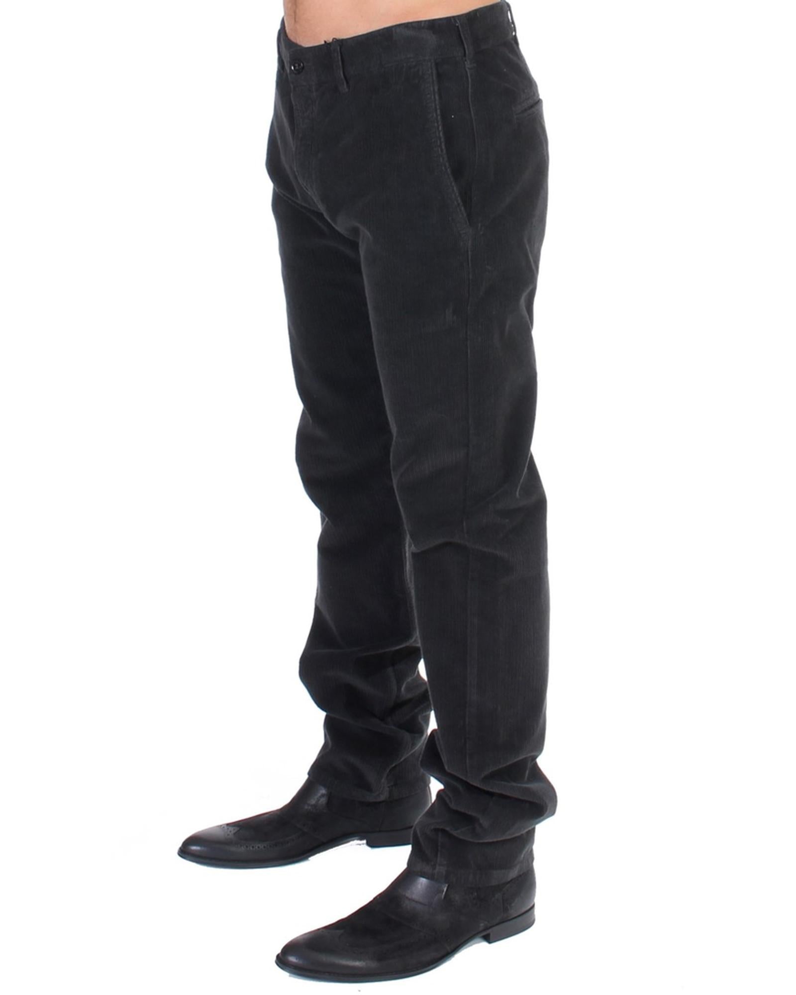 Stylish Black Corduroy Pants with Logo Details 48 IT Men