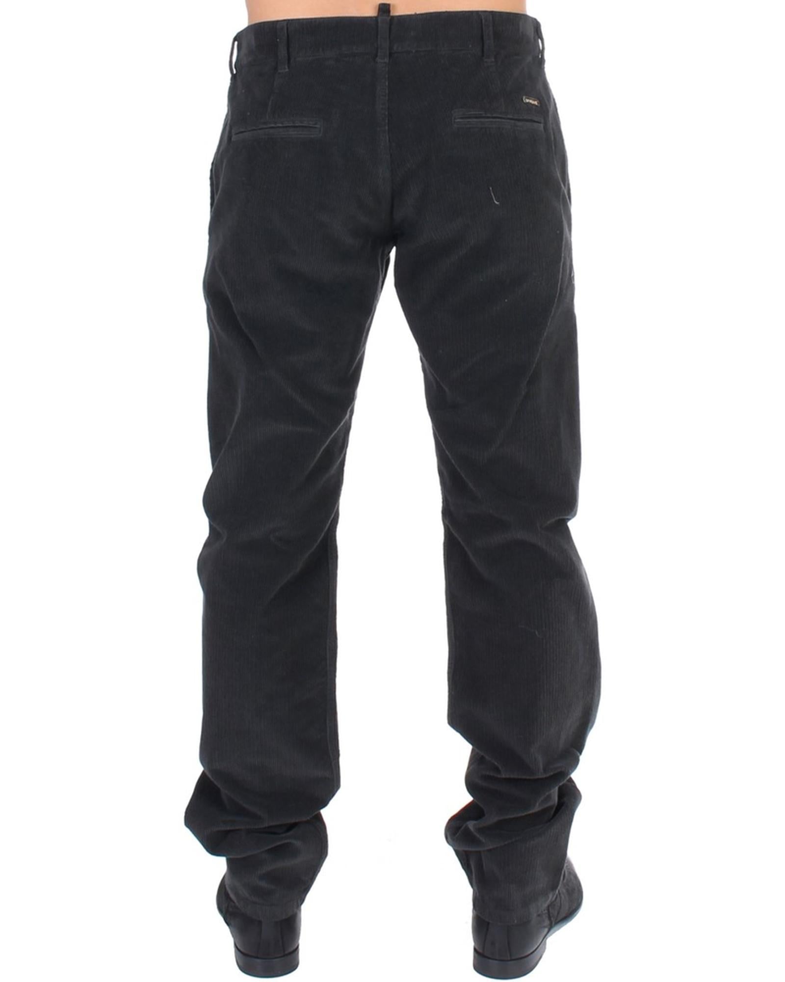 Stylish Black Corduroy Pants with Logo Details 48 IT Men