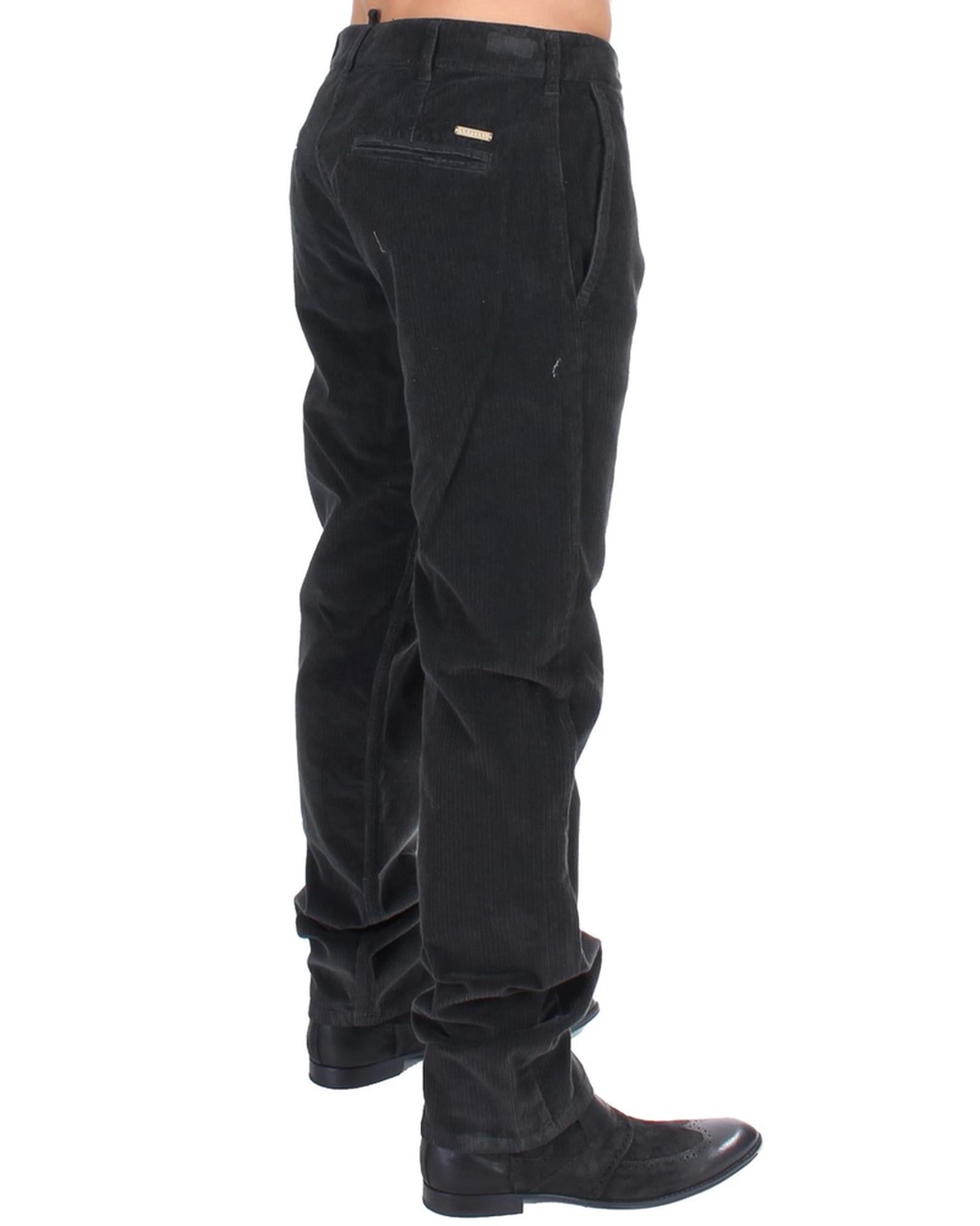 Stylish Black Corduroy Pants with Logo Details 48 IT Men