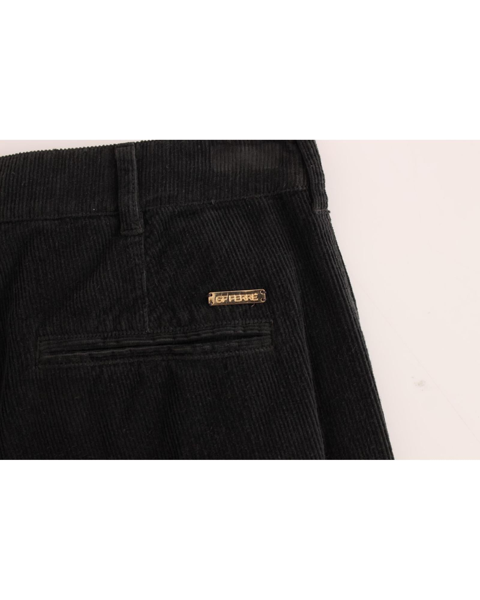 Stylish Black Corduroy Pants with Logo Details 48 IT Men