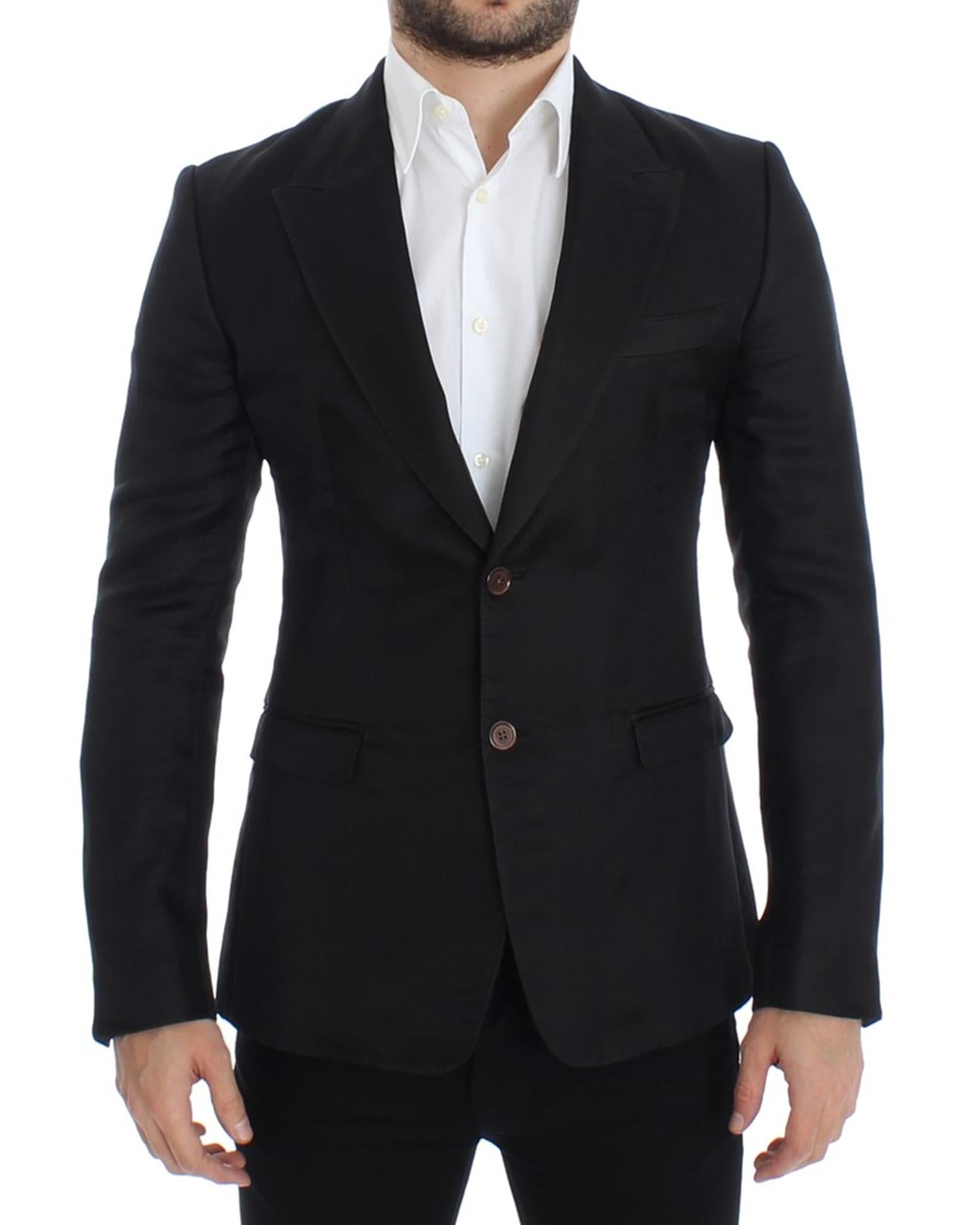 Black Silk and Linen Blend Two Button Slim Fit Blazer Jacket 48 IT Men